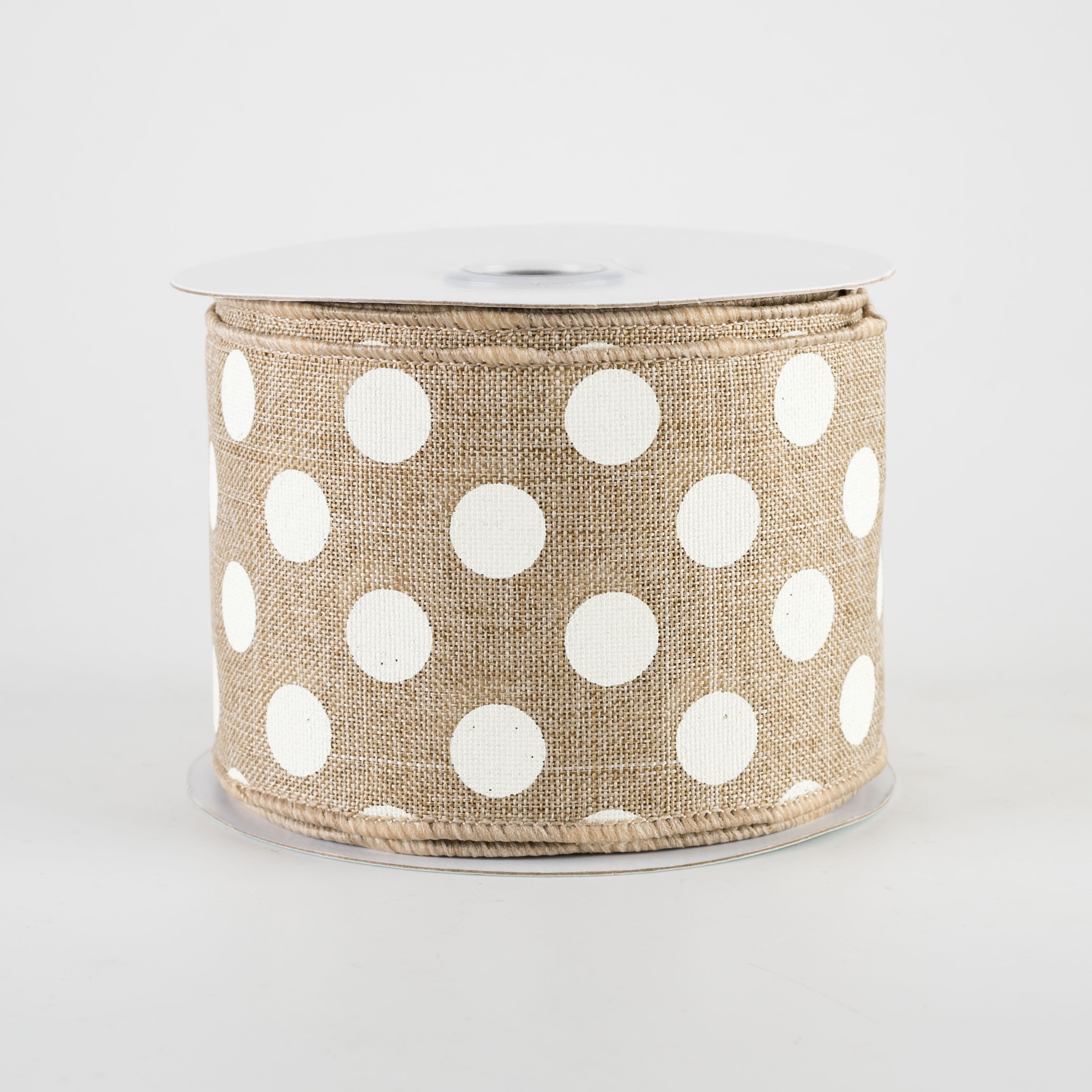 2.5" Medium Polka Dots Ribbon: Beige & Ivory (10 Yards)