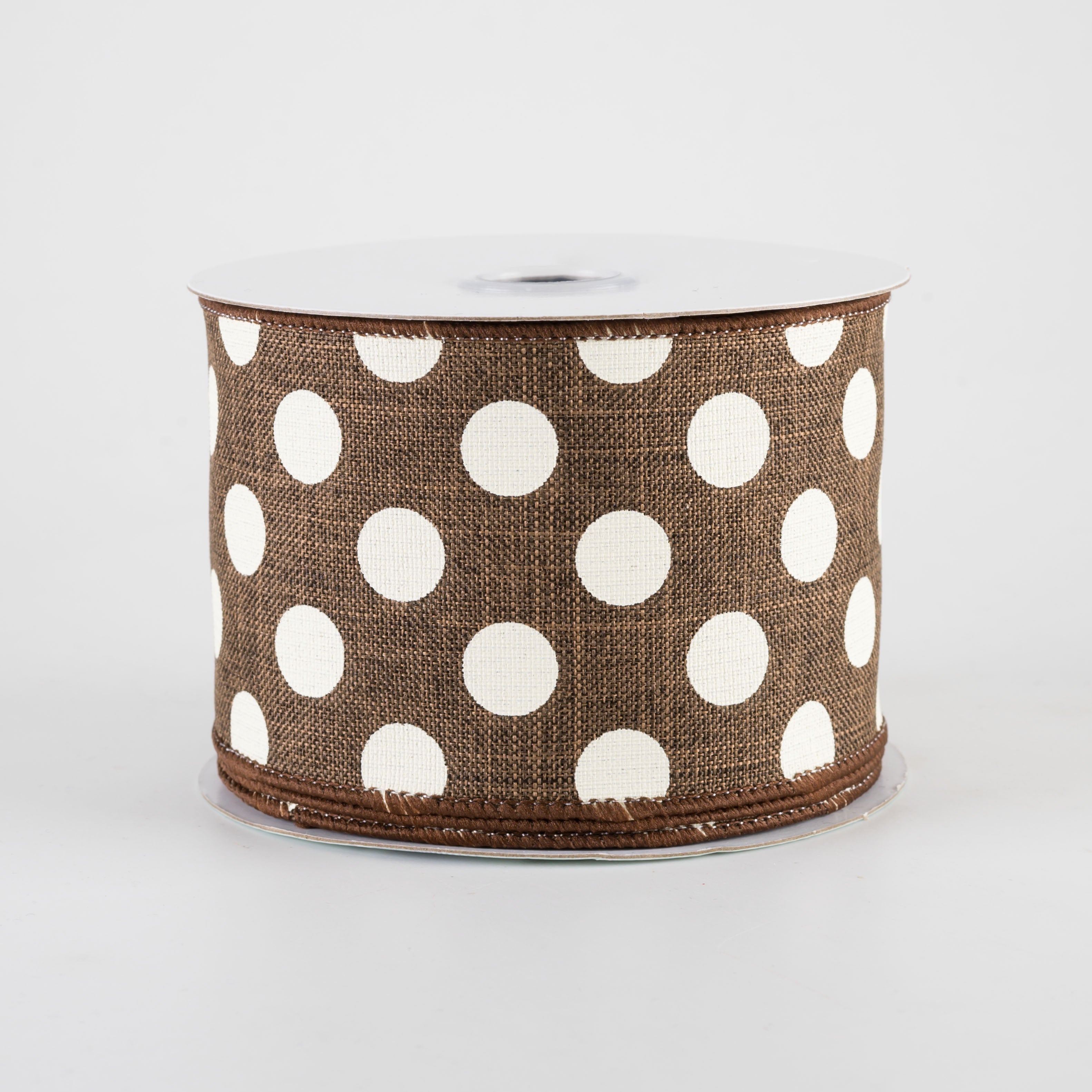 2.5" Medium Polka Dots Ribbon: Brown & Ivory (10 Yards)