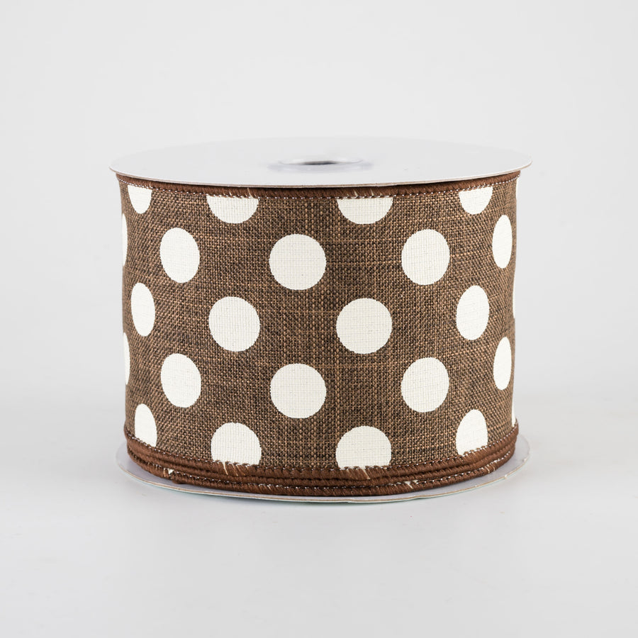 2.5" Medium Polka Dots Ribbon: Brown & Ivory (10 Yards)