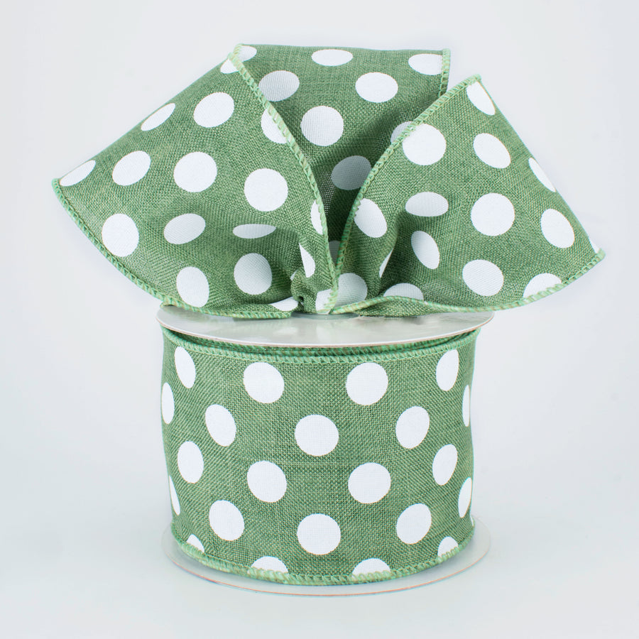 2.5" Medium Polka Dots Ribbon: Clover & White (10 Yards) Lifestyle Photo