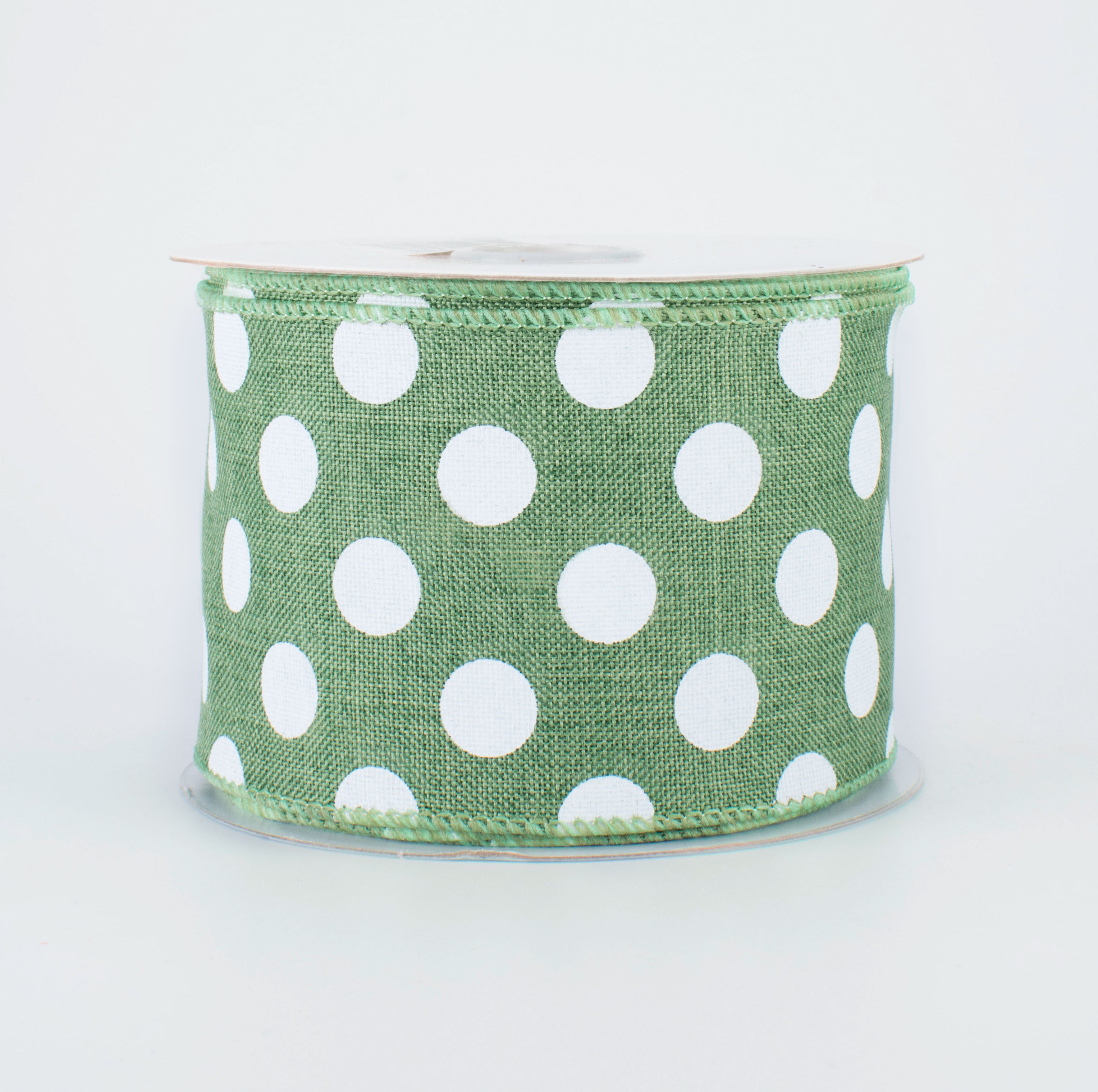 2.5" Medium Polka Dots Ribbon: Clover & White (10 Yards)
