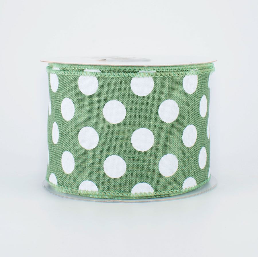 2.5" Medium Polka Dots Ribbon: Clover & White (10 Yards)