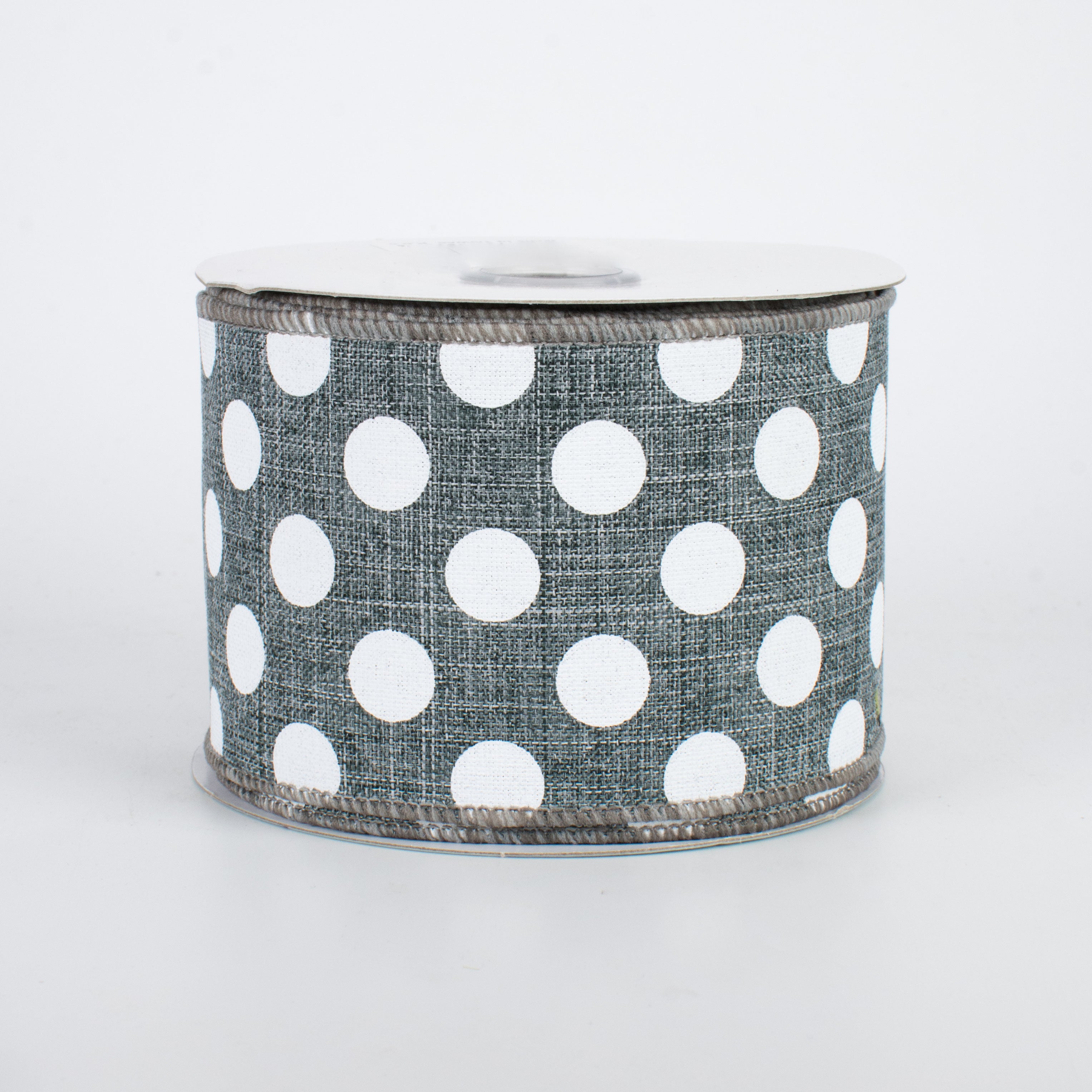 2.5" Medium Polka Dots Ribbon: Dark Grey & White (10 Yards)