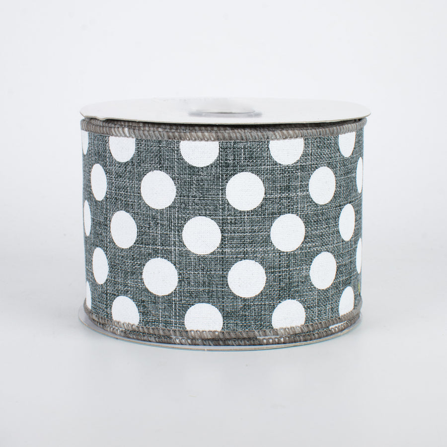 2.5" Medium Polka Dots Ribbon: Dark Grey & White (10 Yards)