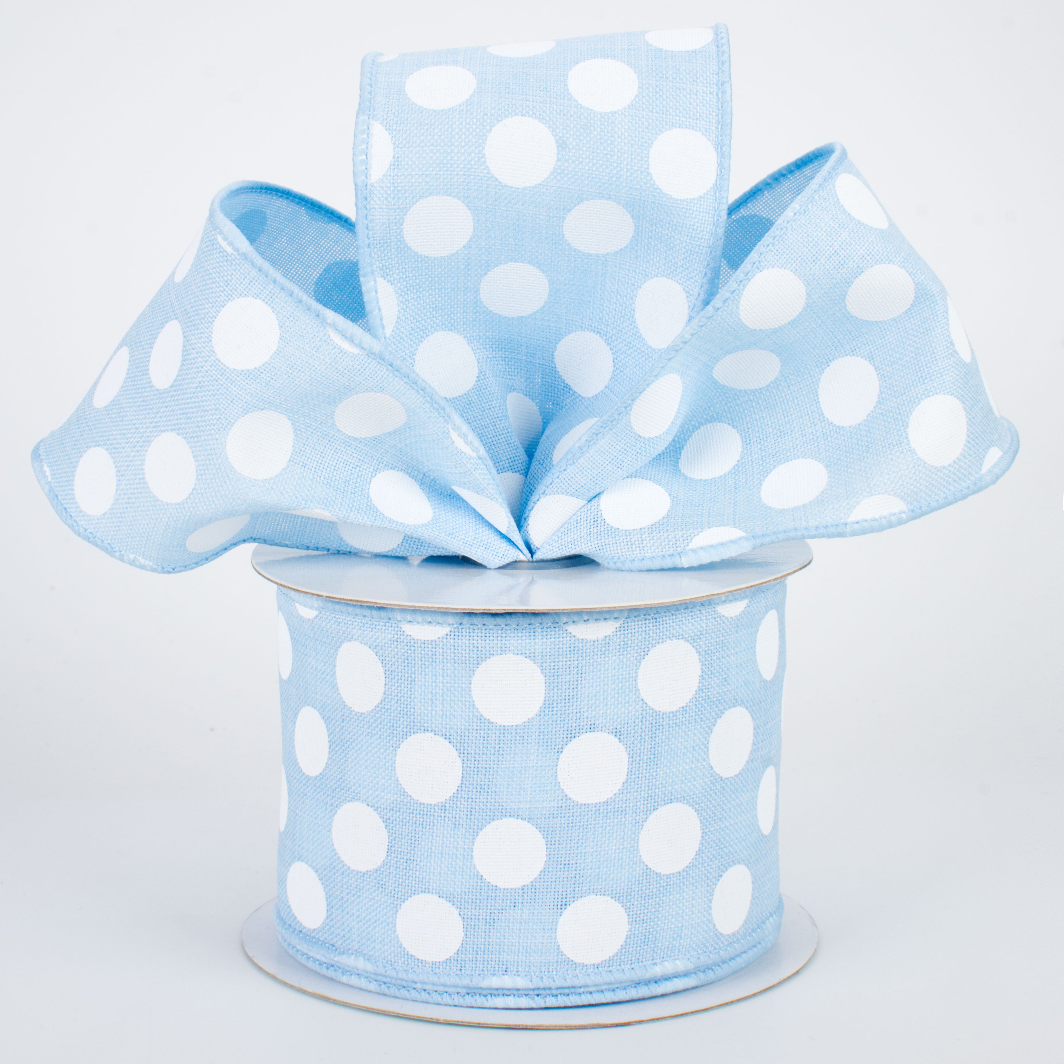2.5" Medium Polka Dots Ribbon: Light Blue & White (10 Yards) Lifestyle Photo