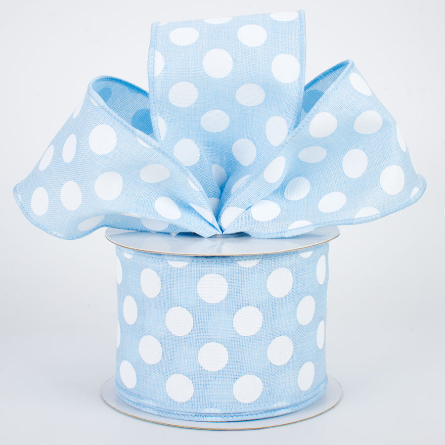 2.5" Medium Polka Dots Ribbon: Light Blue & White (10 Yards) Lifestyle Photo