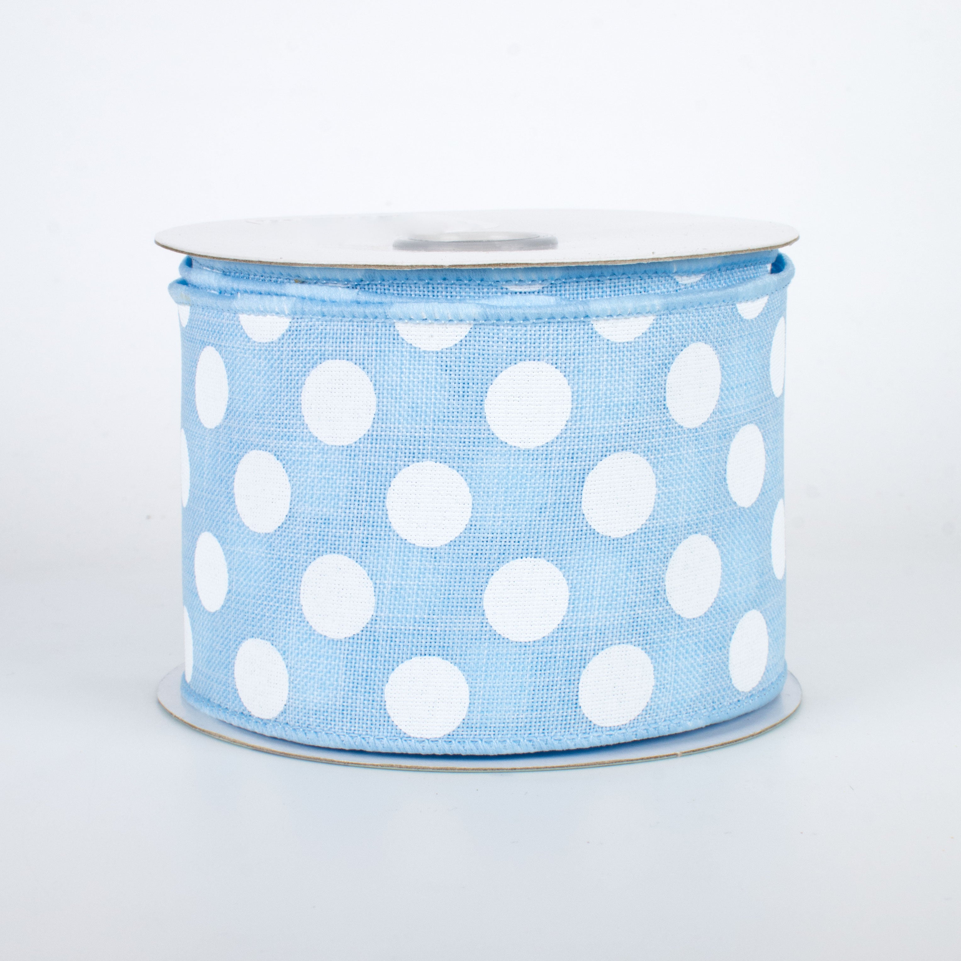 2.5" Medium Polka Dots Ribbon: Light Blue & White (10 Yards)