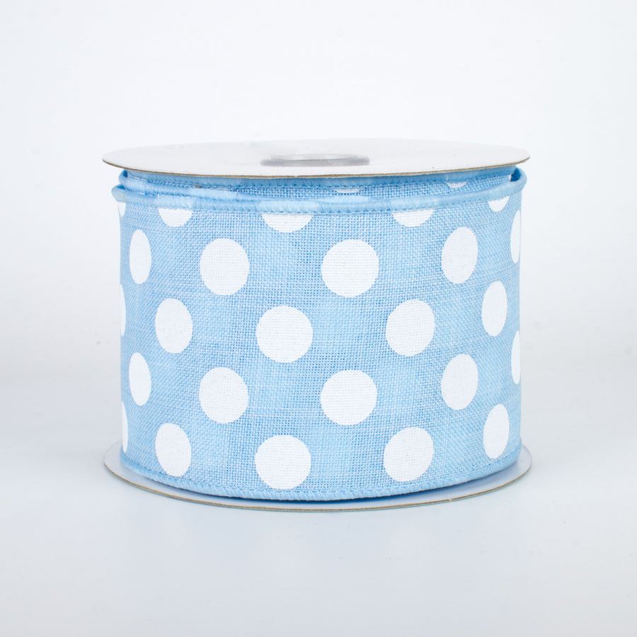 2.5" Medium Polka Dots Ribbon: Light Blue & White (10 Yards)