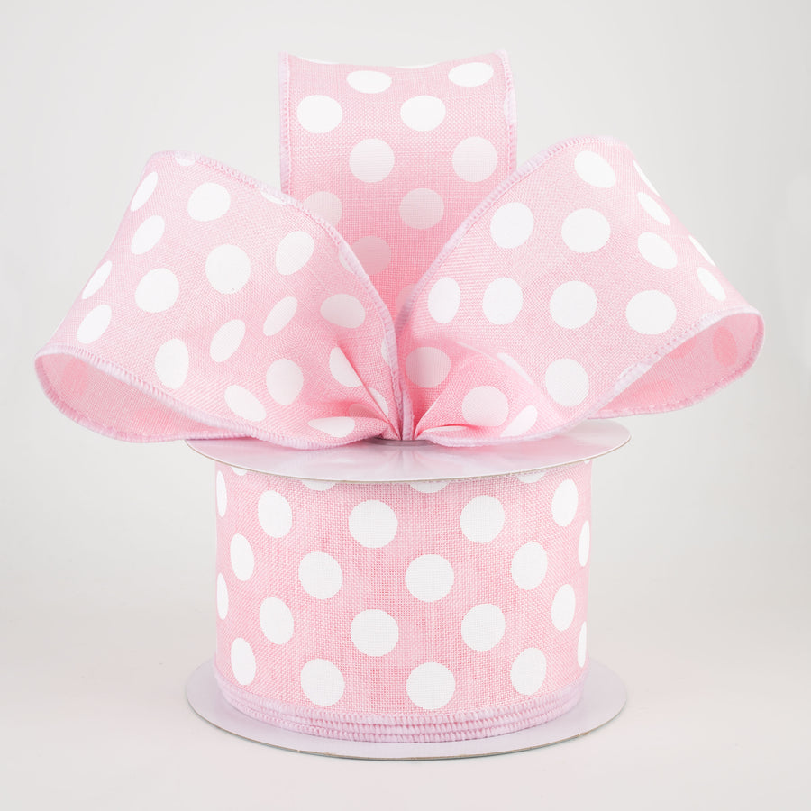 2.5" Medium Polka Dots Ribbon: Light Pink & White (10 Yards) Lifestyle Photo