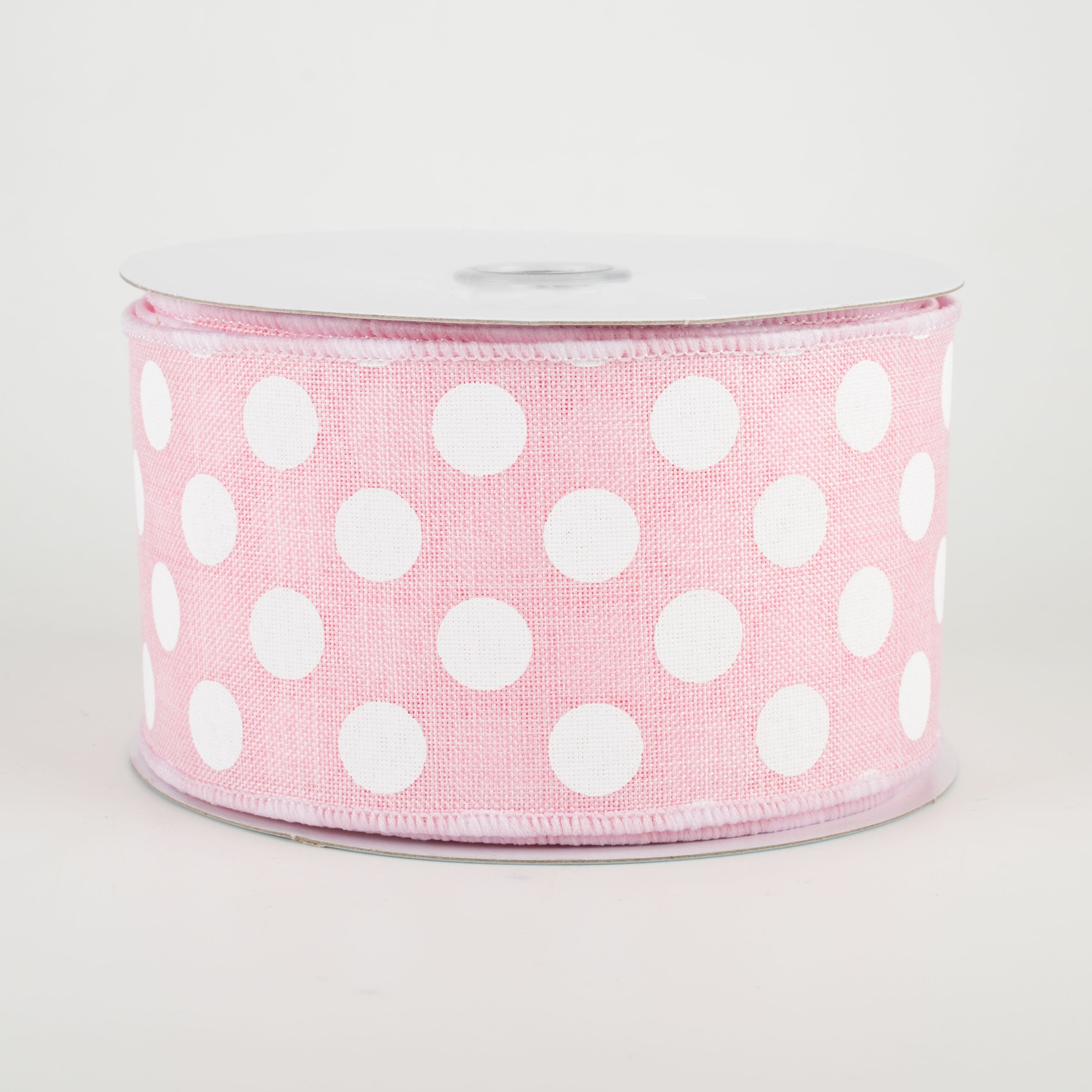 2.5" Medium Polka Dots Ribbon: Light Pink & White (10 Yards)