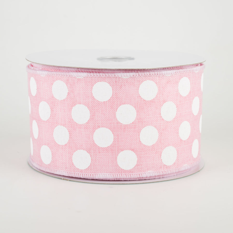 2.5" Medium Polka Dots Ribbon: Light Pink & White (10 Yards)