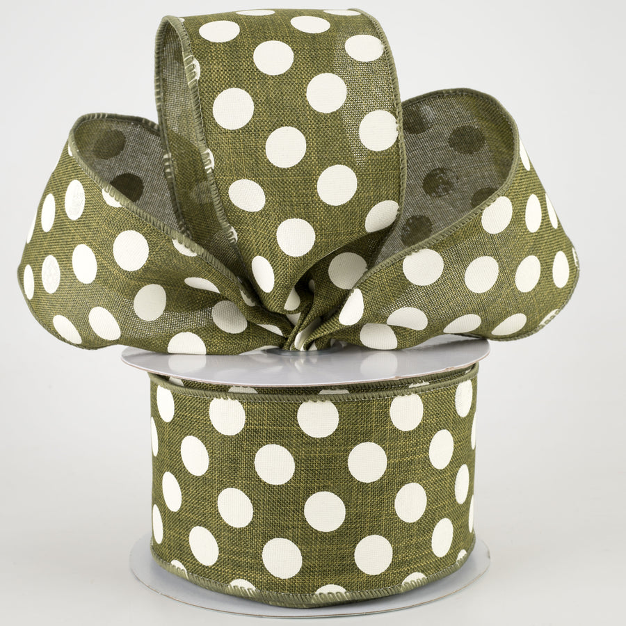 2.5" Medium Polka Dots Ribbon: Moss Green & Ivory (10 Yards) Lifestyle Photo