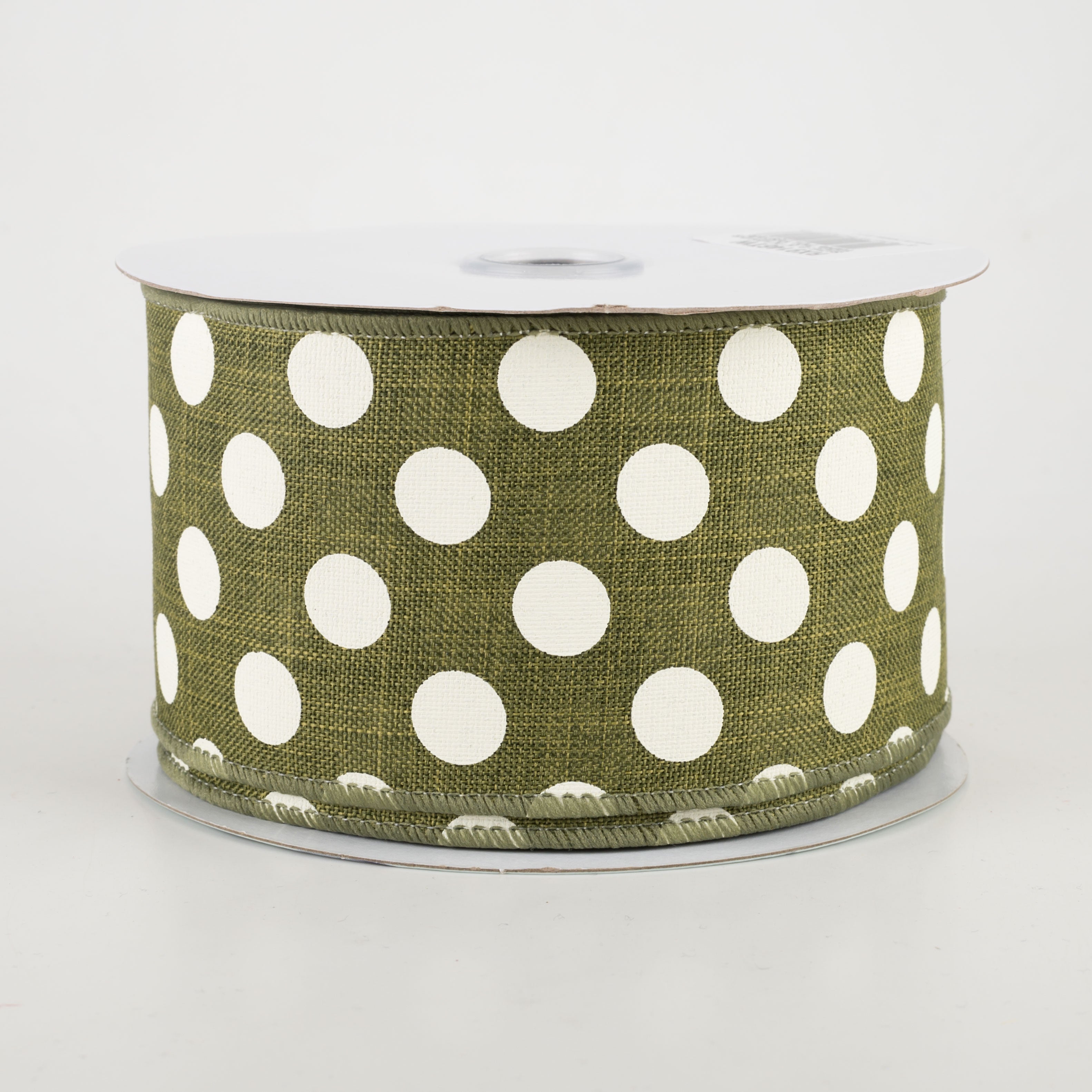 2.5" Medium Polka Dots Ribbon: Moss Green & Ivory (10 Yards)