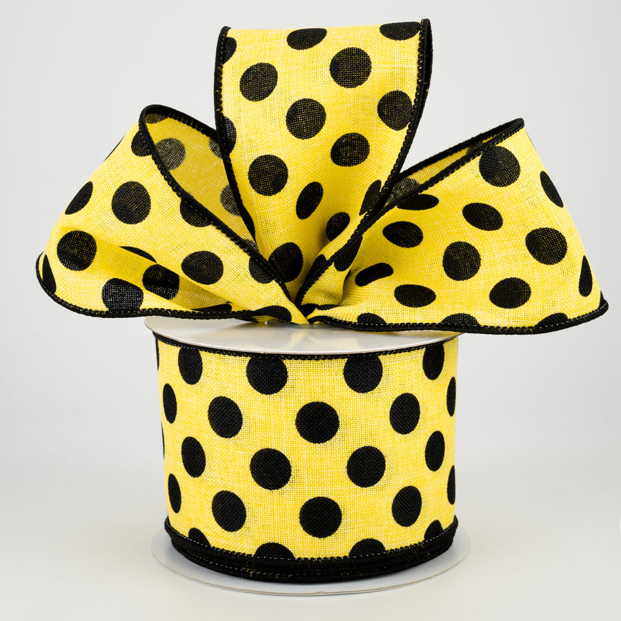 2.5" Medium Polka Dots Ribbon: Yellow & Black (10 Yards) Lifestyle Photo