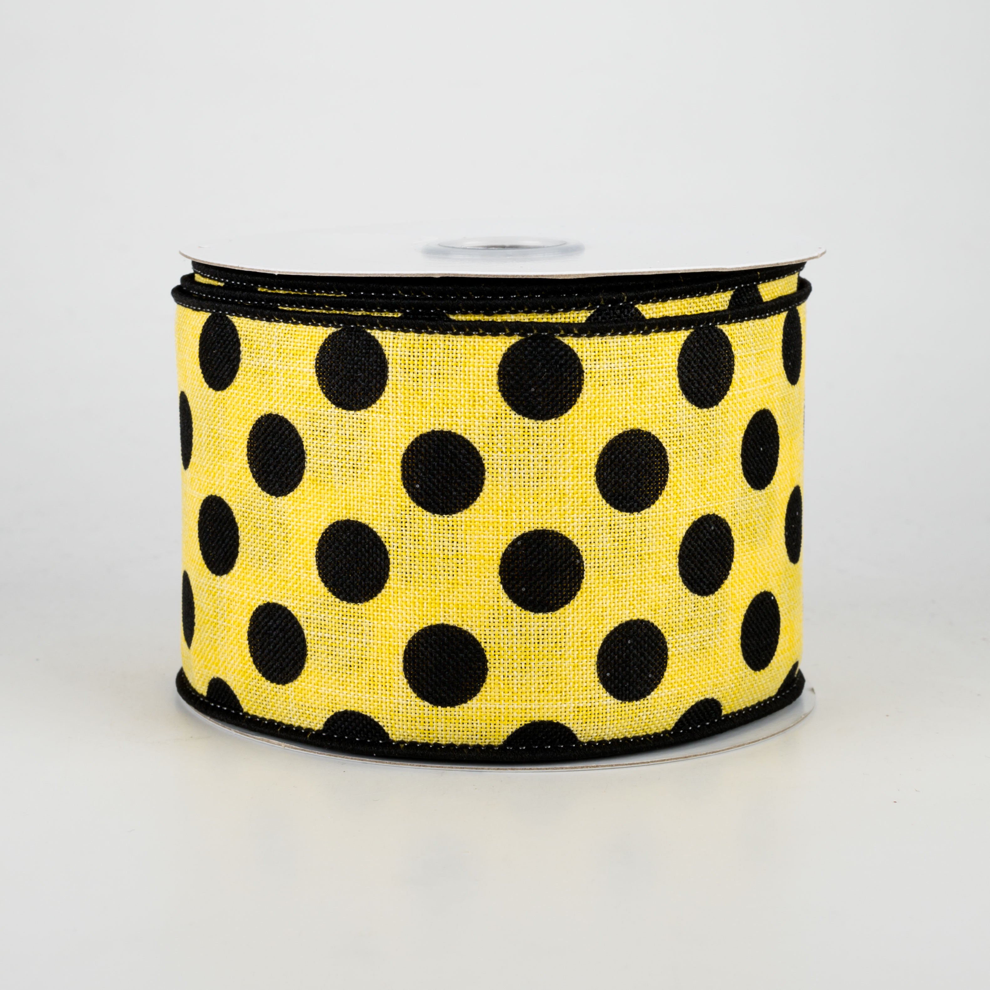 2.5" Medium Polka Dots Ribbon: Yellow & Black (10 Yards)