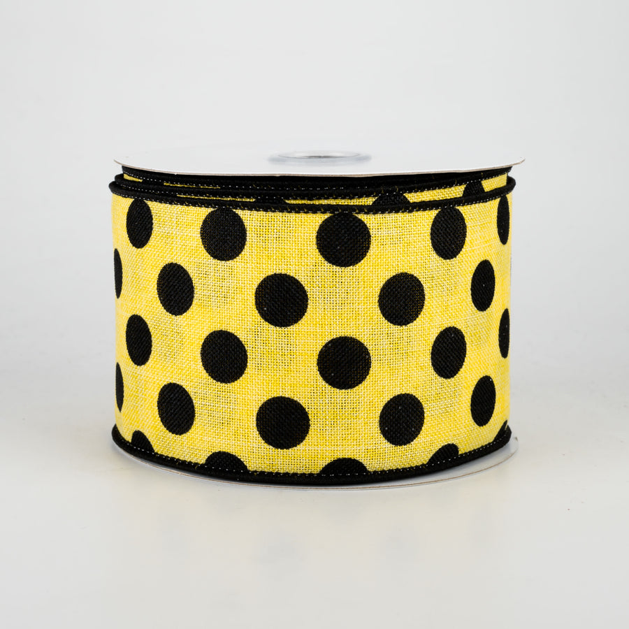2.5" Medium Polka Dots Ribbon: Yellow & Black (10 Yards)