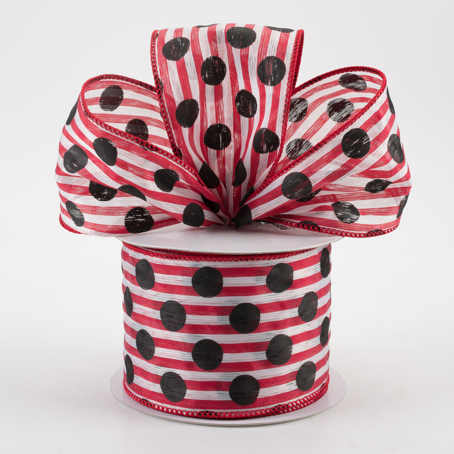 2.5" Medium Polka Dots Woven Stripe Ribbon: Red, White, Black (10 Yards) Lifestyle Photo