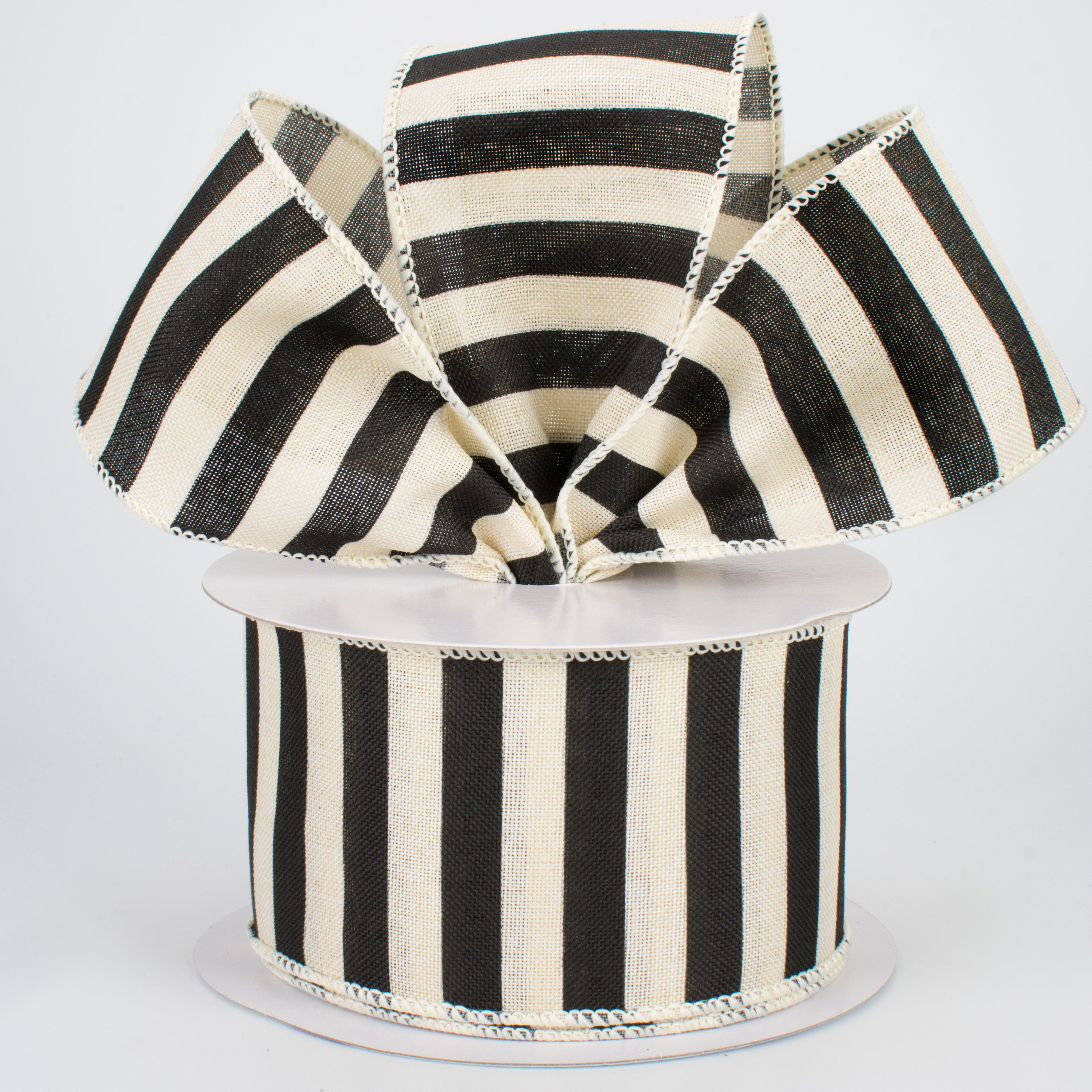 2.5" Medium Stripe Canvas Ribbon: Cream & Black (10 Yards) Lifestyle Photo