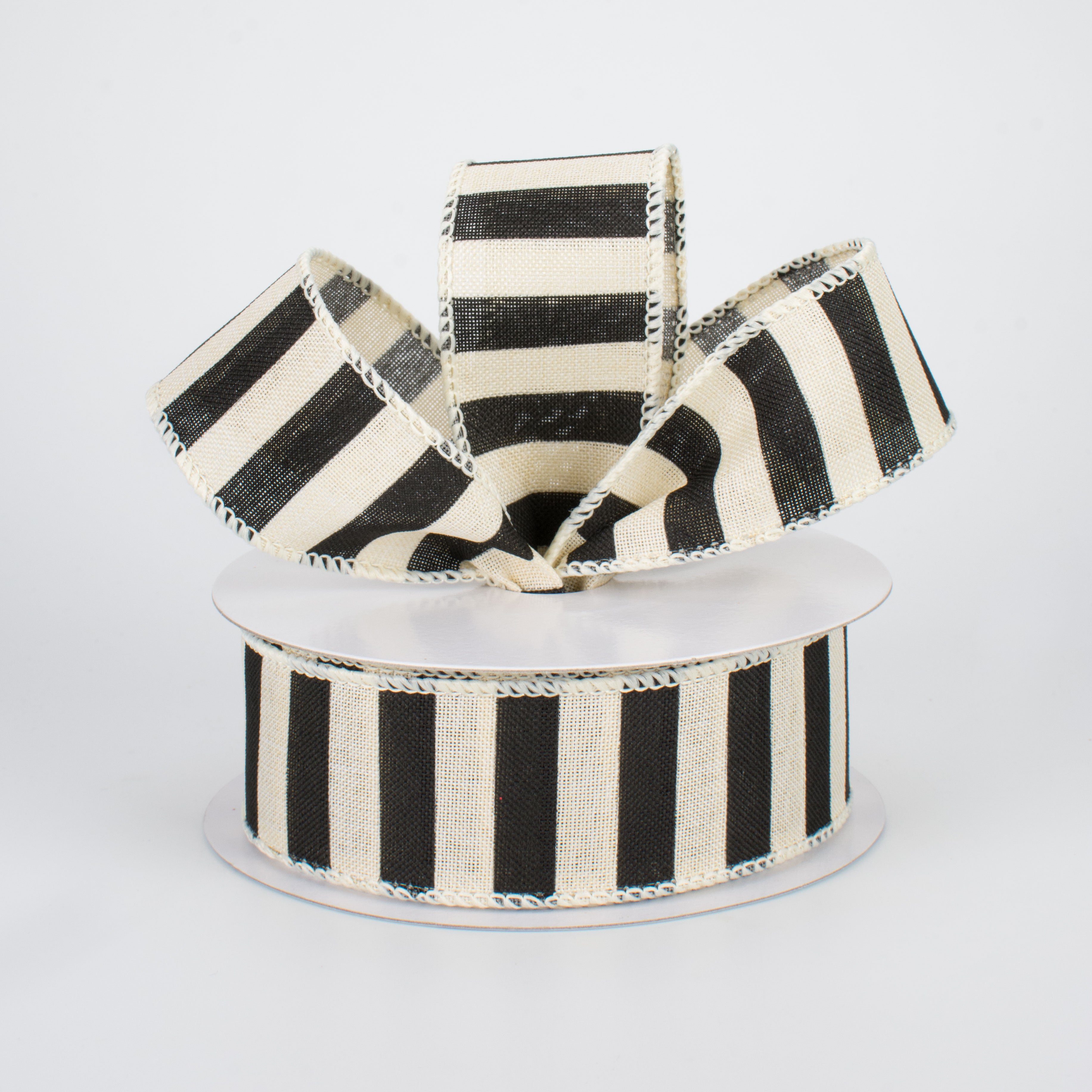 1.5" Medium Stripe Canvas Ribbon: Cream & Black (10 Yards) Lifestyle Photo