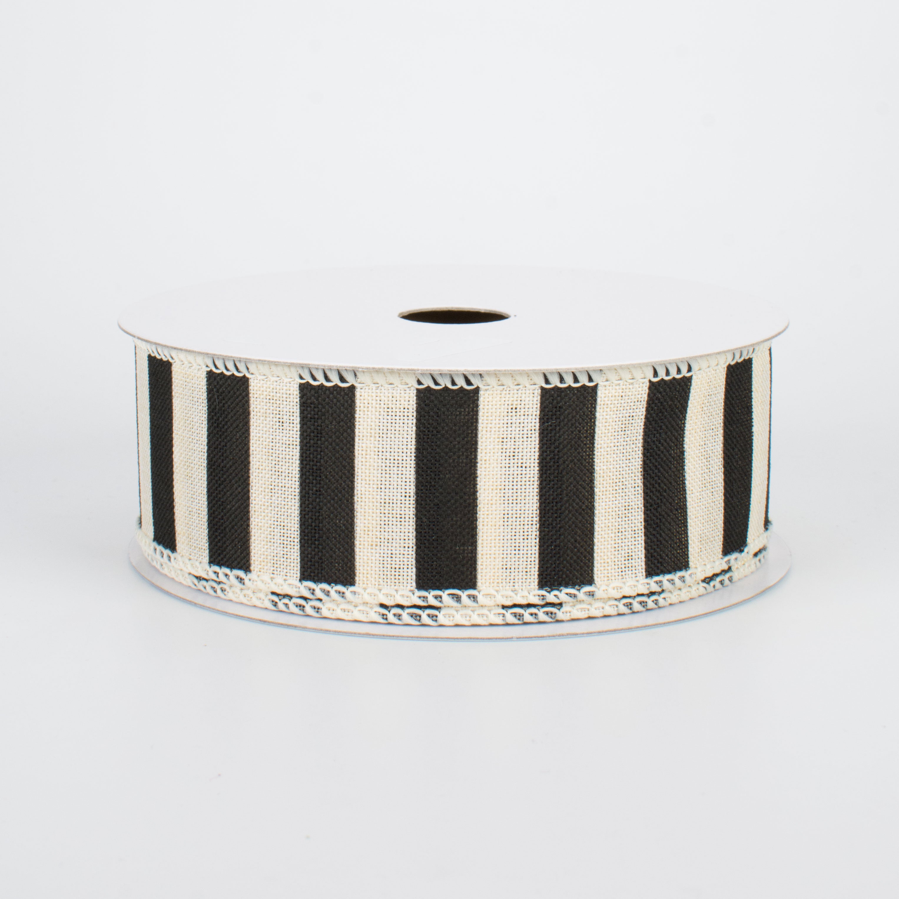 1.5" Medium Stripe Canvas Ribbon: Cream & Black (10 Yards)