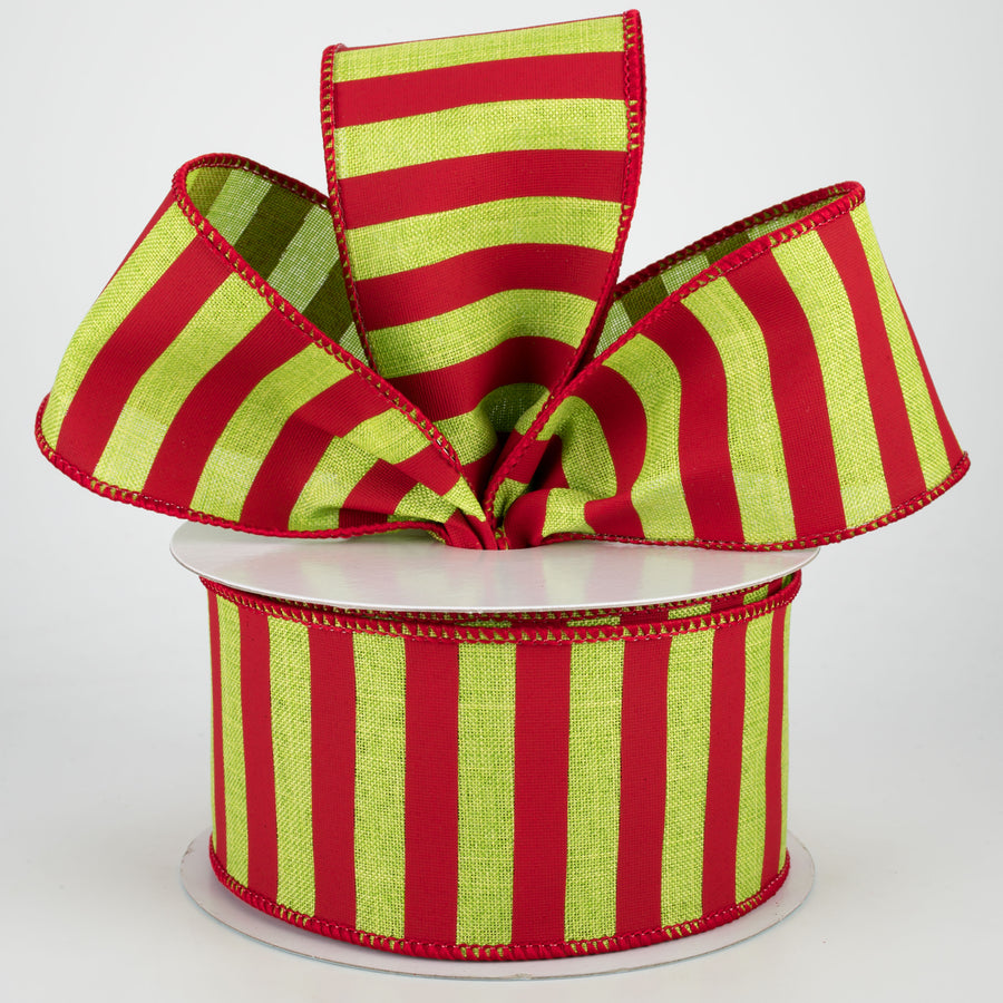 2.5" Medium Stripe Canvas Ribbon: Lime Green & Red (10 Yards) Lifestyle Photo