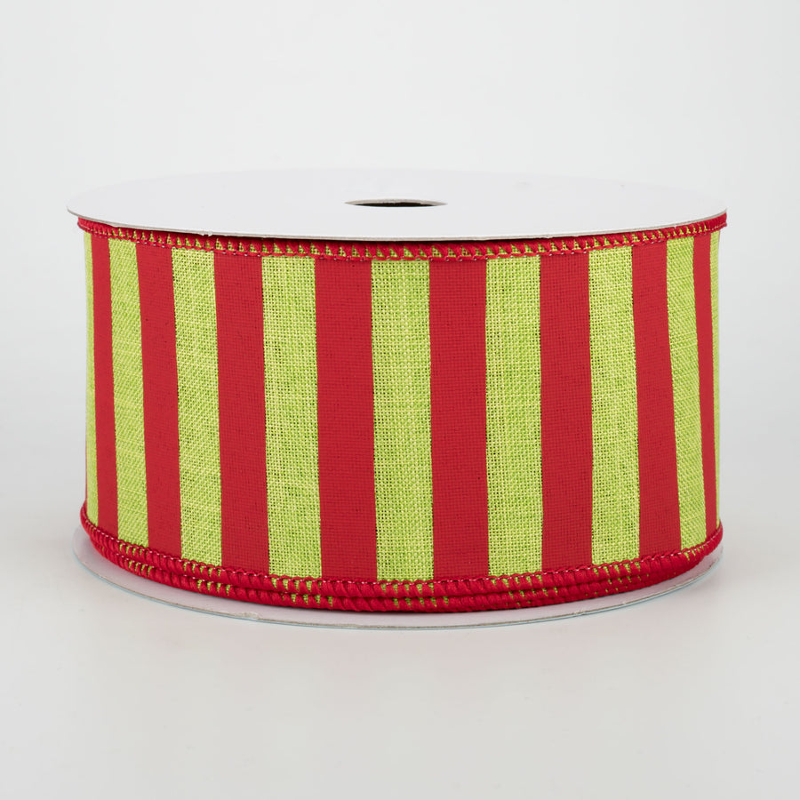 2.5" Medium Stripe Canvas Ribbon: Lime Green & Red (10 Yards)