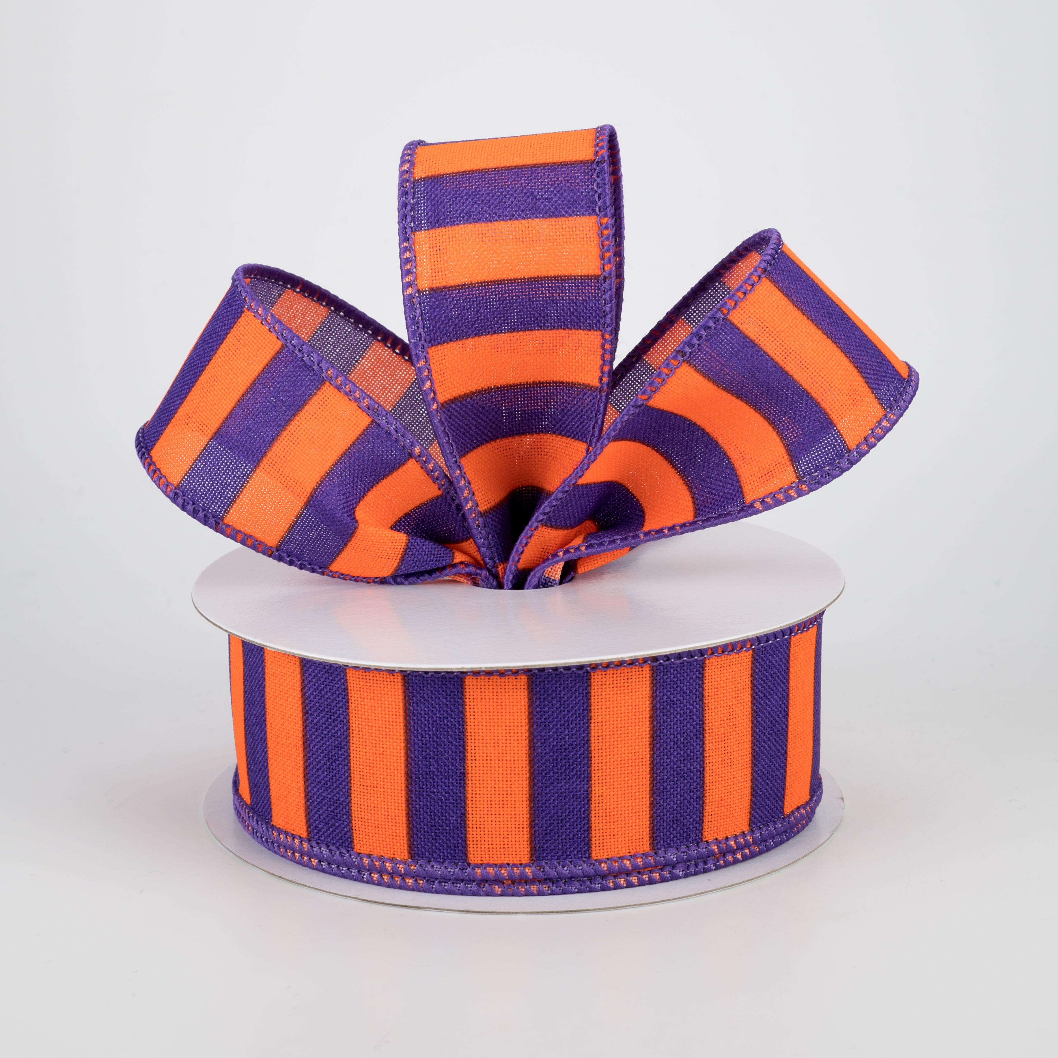 1.5" Medium Stripe Canvas Ribbon: Purple & Orange (10 Yards) Lifestyle Photo