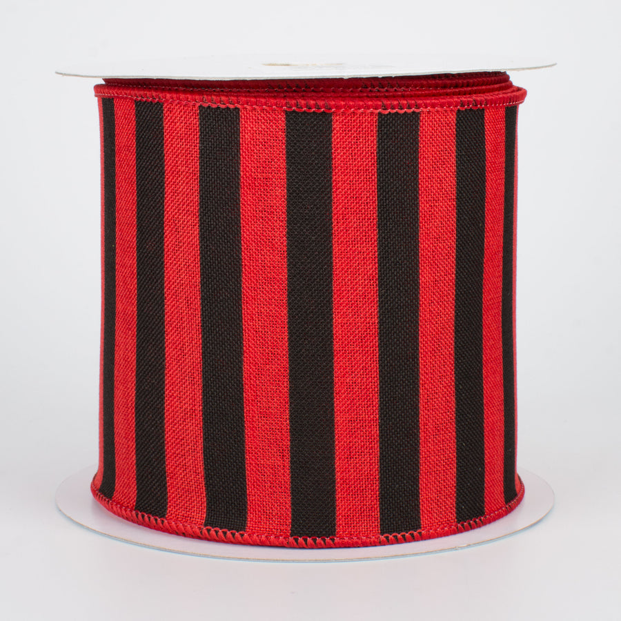 4" Medium Stripe Canvas Ribbon: Red & Black (10 Yards)
