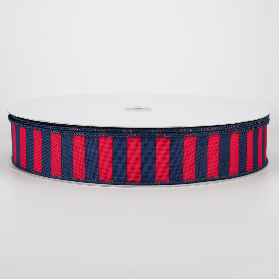1.5" Medium Stripe Canvas Ribbon: Red & Navy (50 Yards)