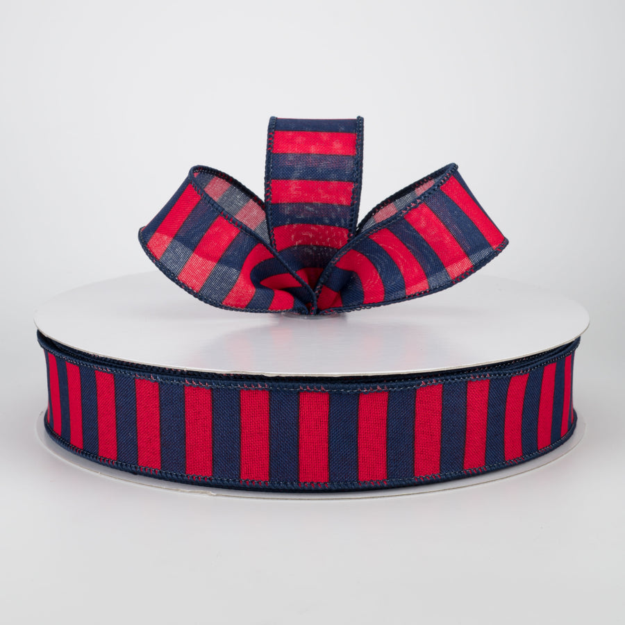 1.5" Medium Stripe Canvas Ribbon: Red & Navy (50 Yards) Lifestyle Photo