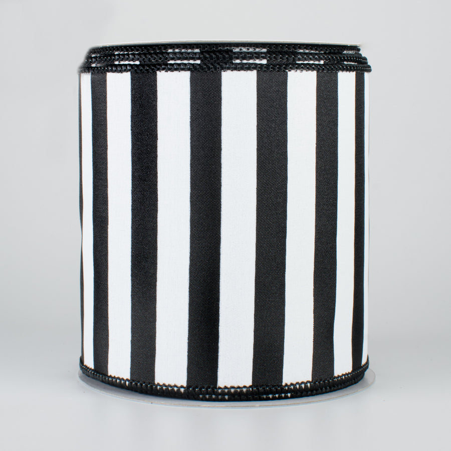 4" Medium Stripe Ribbon: Black & White (10 Yards)