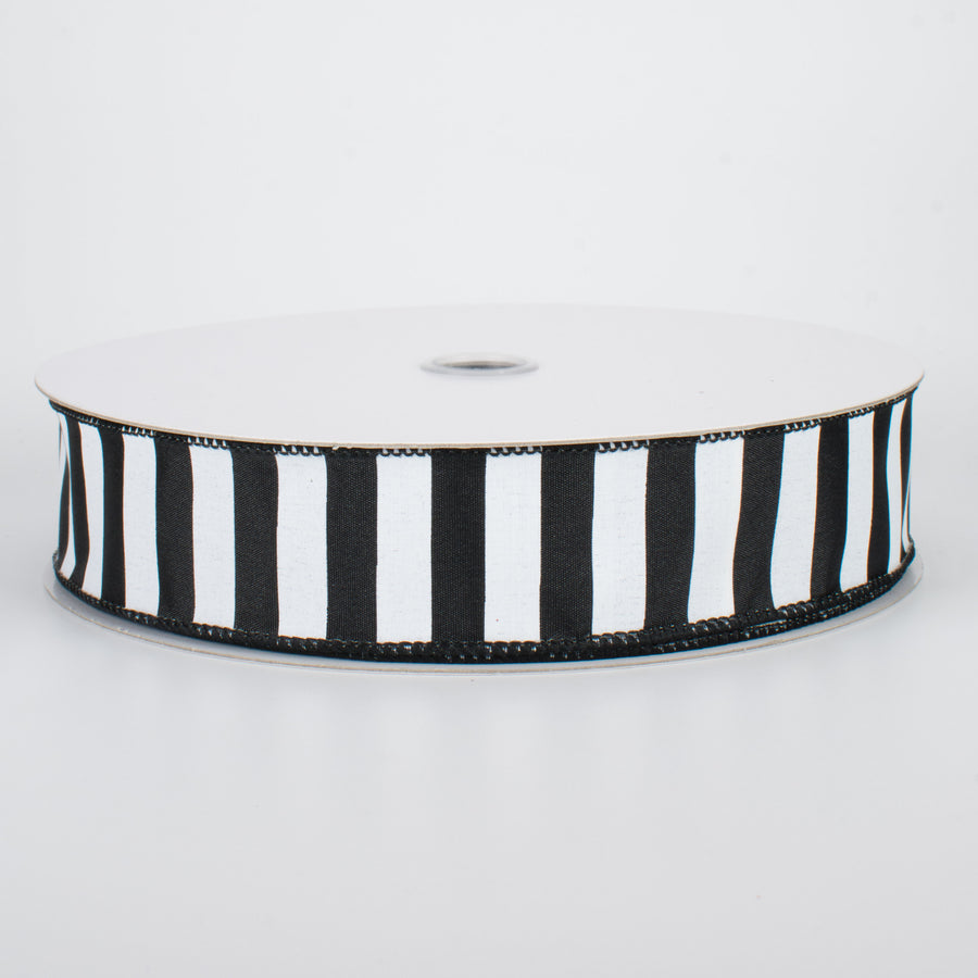 1.5" Medium Stripe Ribbon: Black & White (50 Yards)