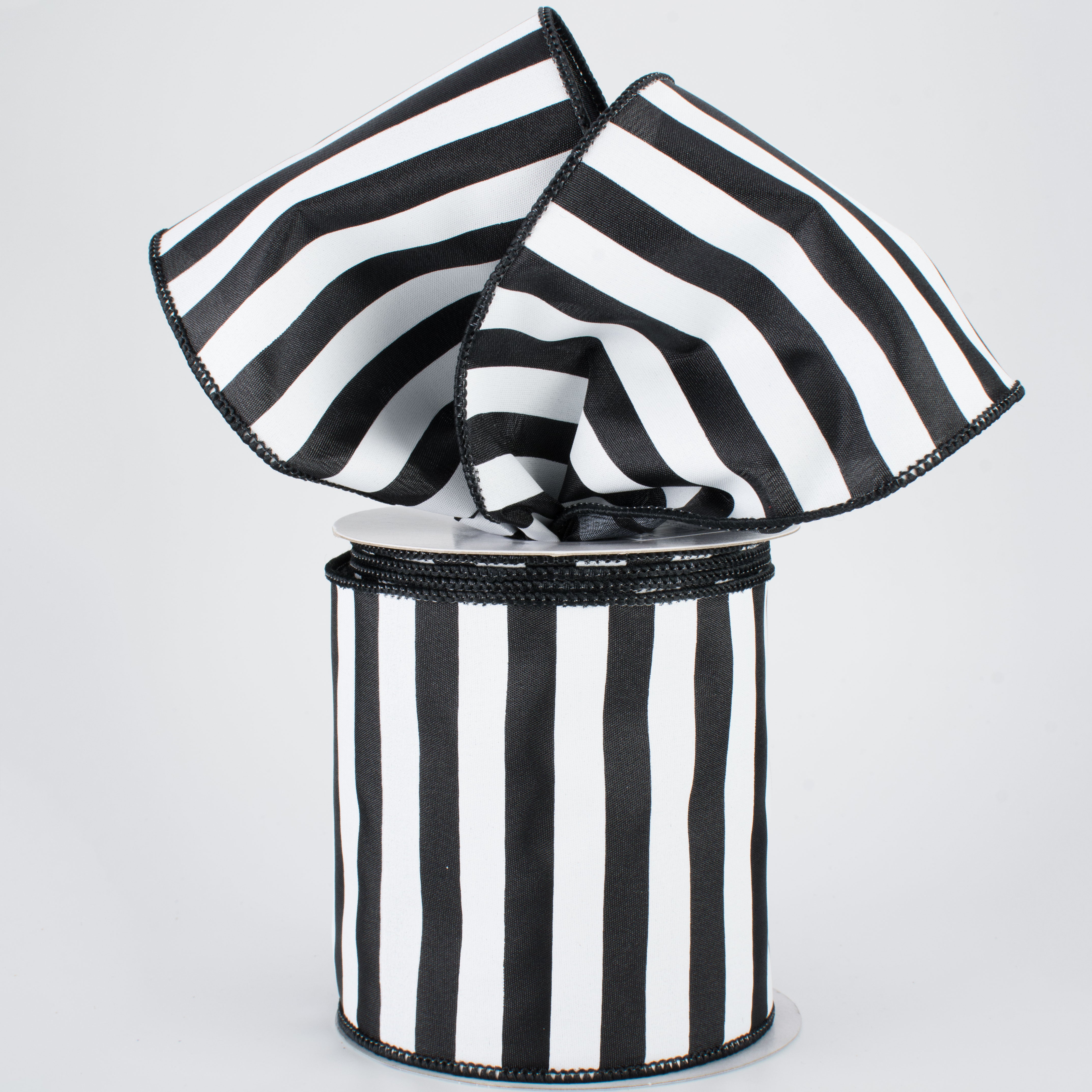 4" Medium Stripe Ribbon: Black & White (10 Yards) Lifestyle Photo