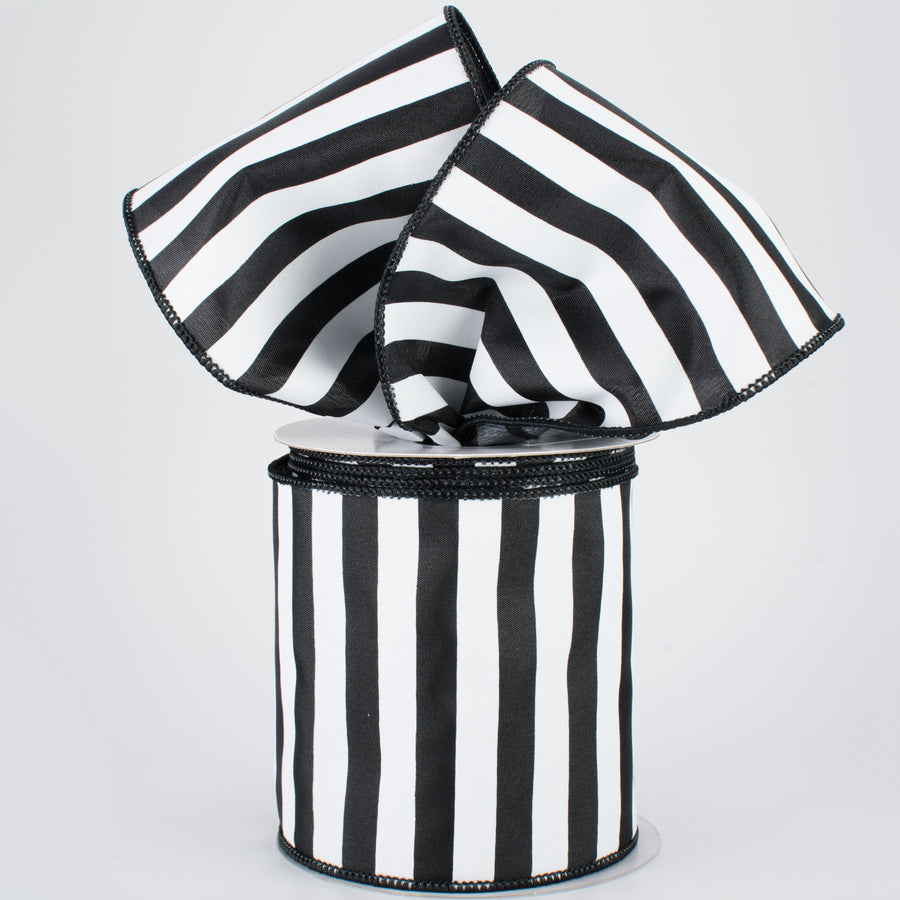 4" Medium Stripe Ribbon: Black & White (10 Yards) Lifestyle Photo
