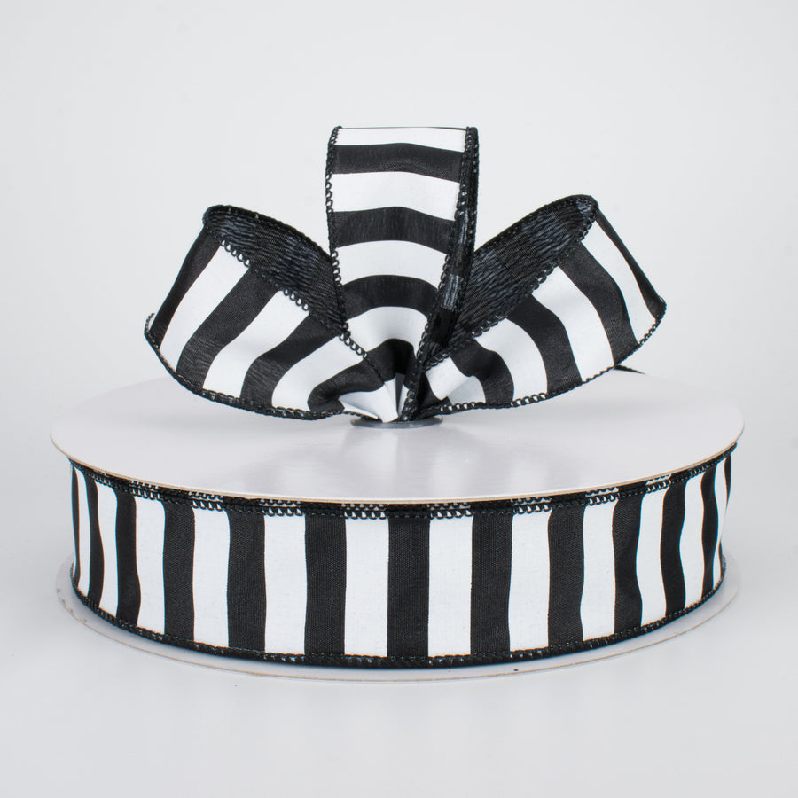 1.5" Medium Stripe Ribbon: Black & White (50 Yards) Lifestyle Photo