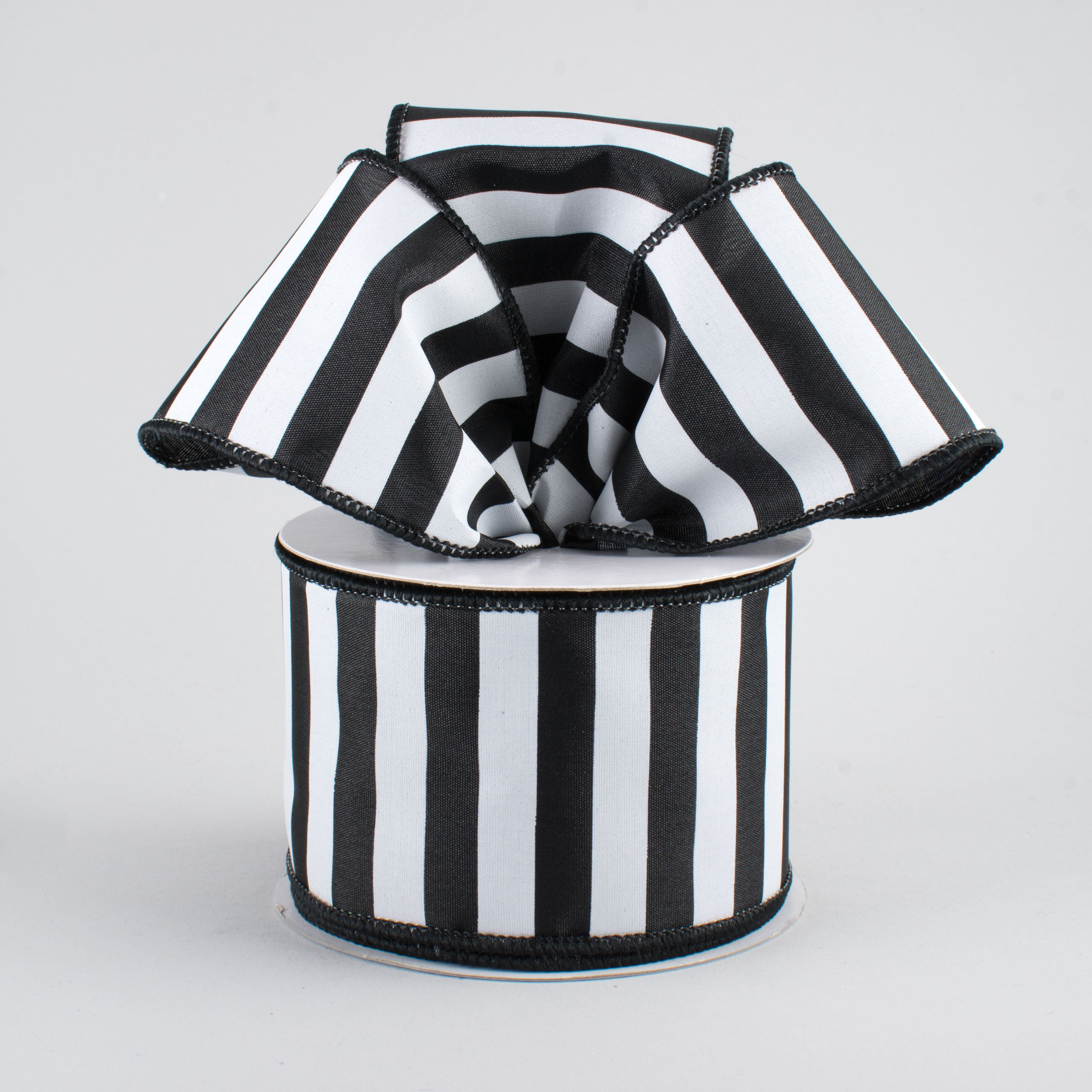 2.5" Medium Stripe Ribbon: Black & White (10 Yards) Lifestyle Photo
