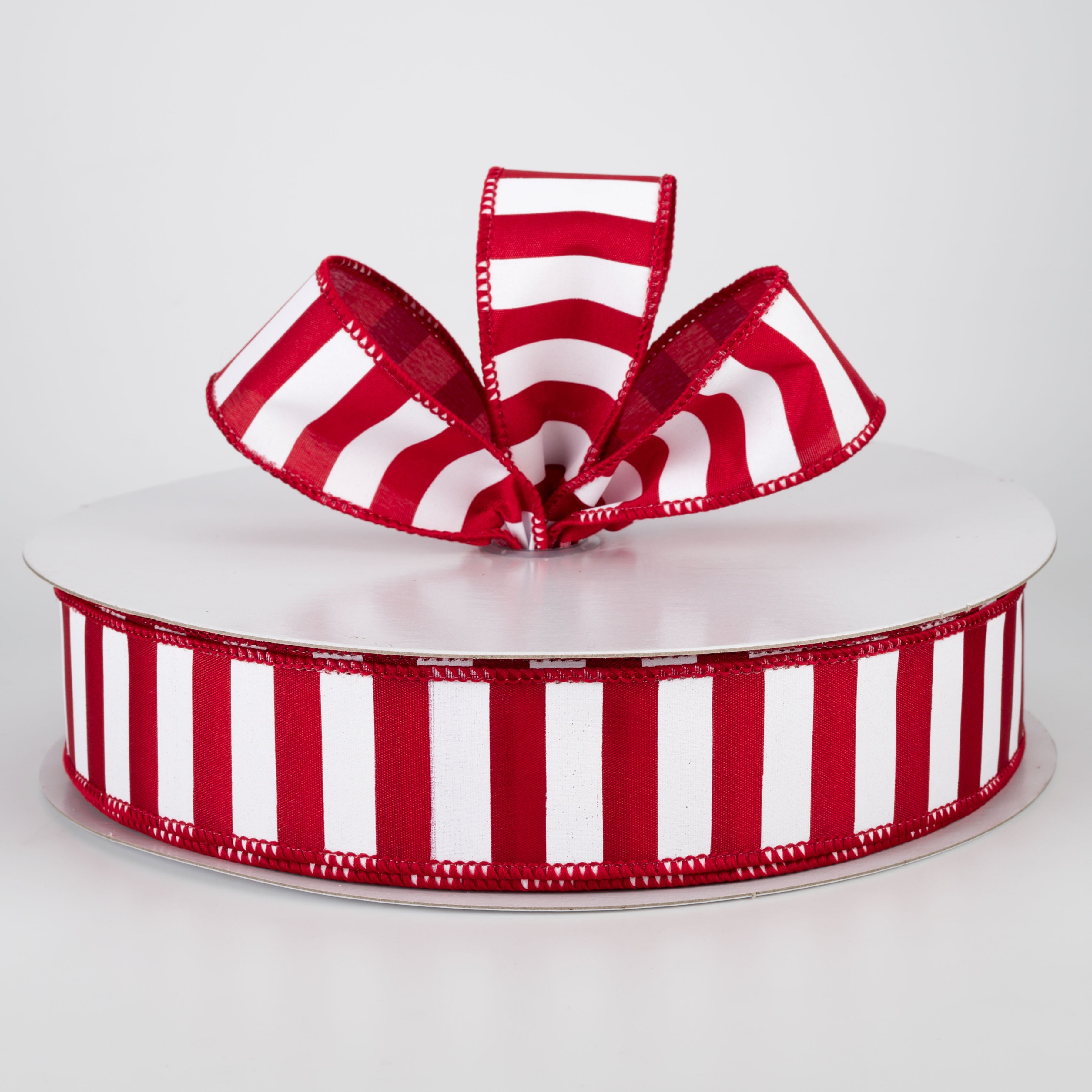 1.5" Medium Stripe Ribbon: Crimson Red & White (50 Yards) Lifestyle Photo