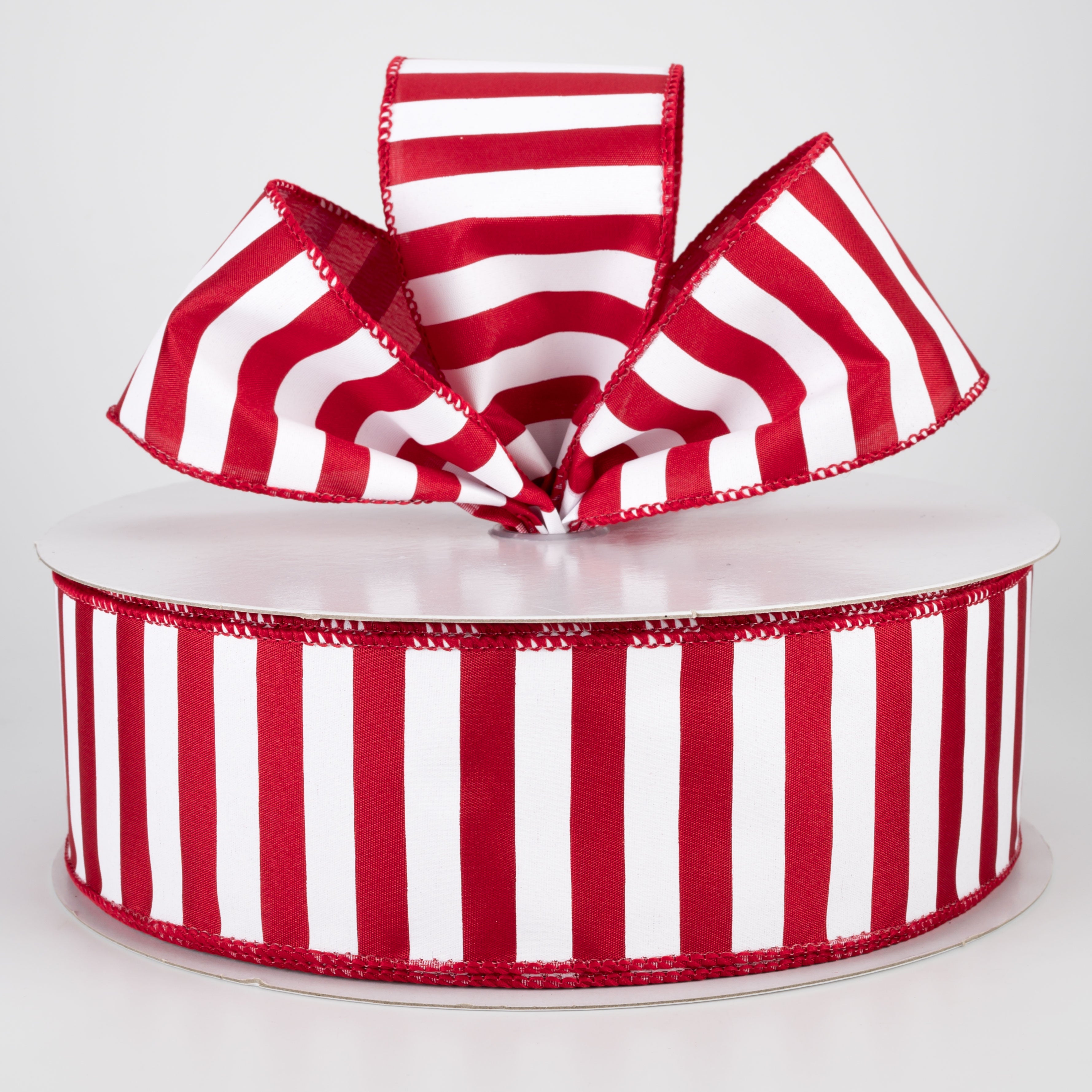 2.5" Medium Stripe Ribbon: Crimson Red & White (50 Yards) Lifestyle Photo
