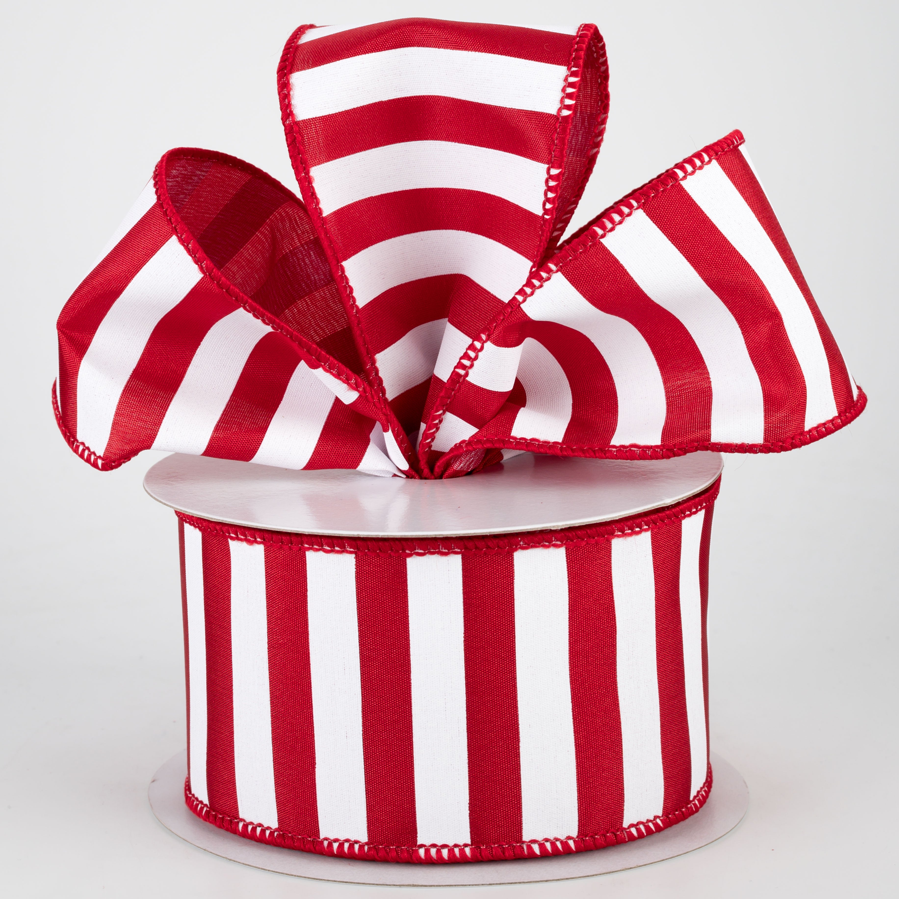 2.5" Medium Stripe Ribbon: Crimson Red & White (10 Yards) Lifestyle Photo