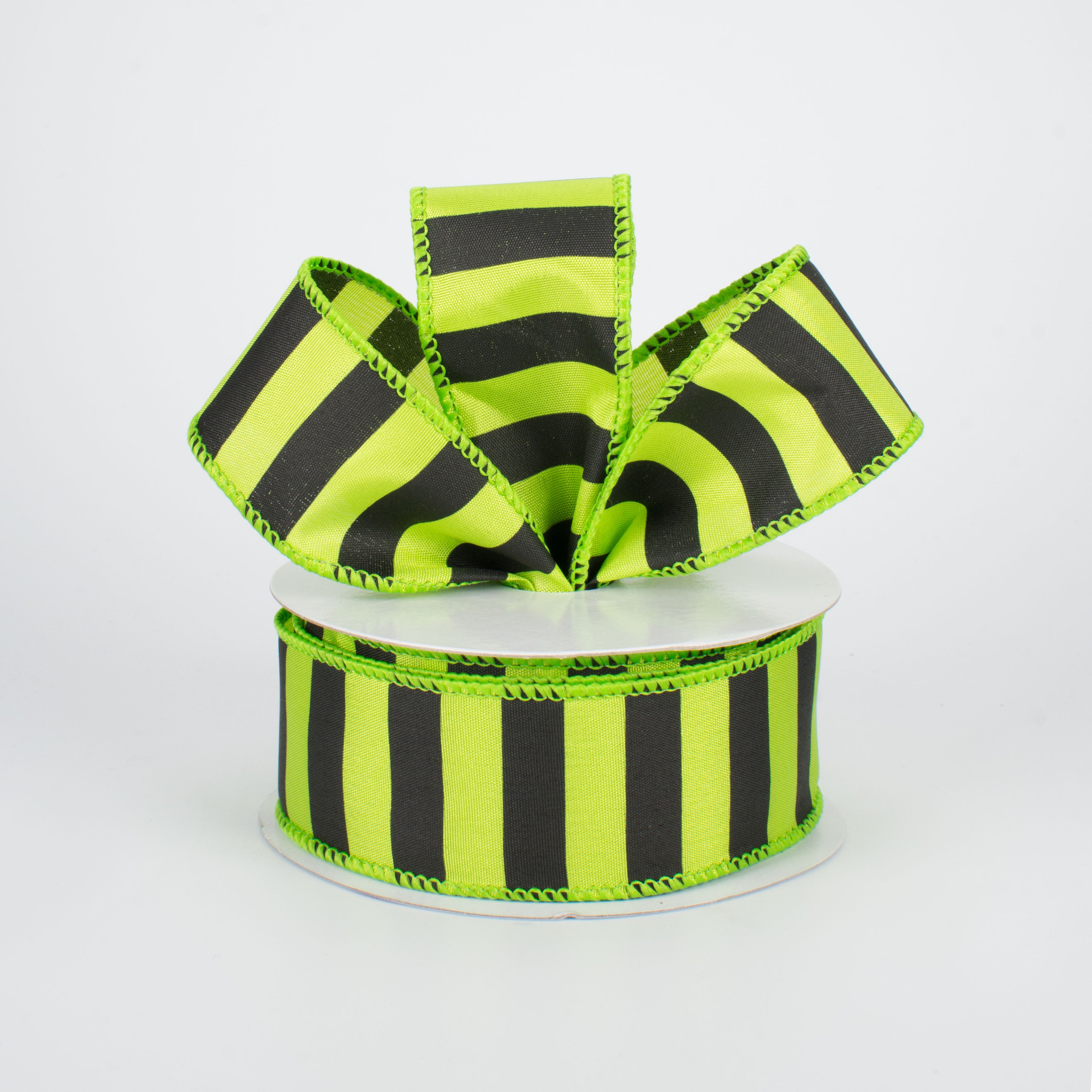 1.5" Medium Stripe Ribbon: Lime & Black (10 Yards) Lifestyle Photo