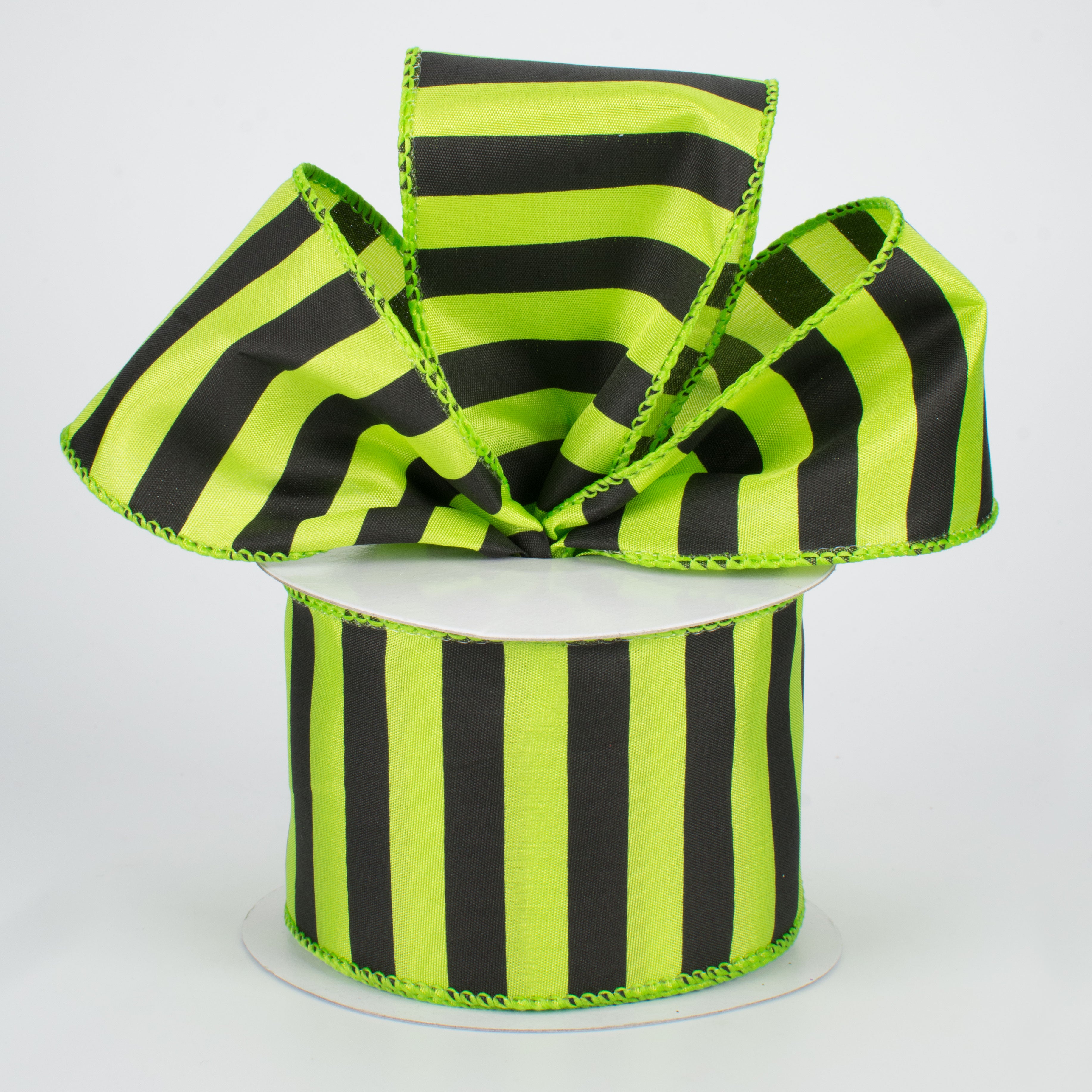 2.5" Medium Stripe Ribbon: Lime Green & Black (10 Yards) Lifestyle Photo