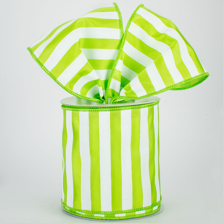 4" Medium Stripe Ribbon: Lime Green & White (10 Yards) Lifestyle Photo
