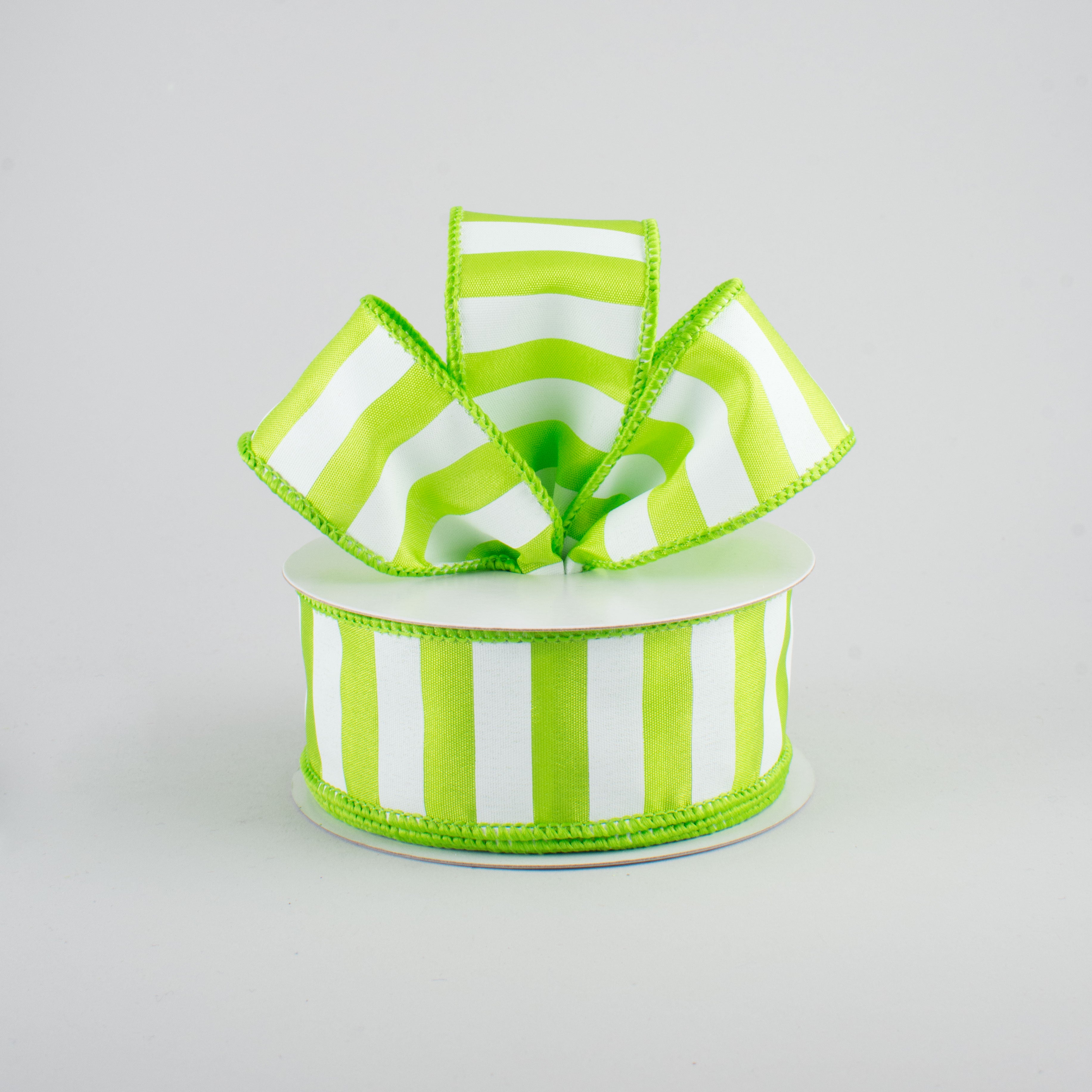 1.5" Medium Stripe Ribbon: Lime Green & White (10 Yards) Lifestyle Photo