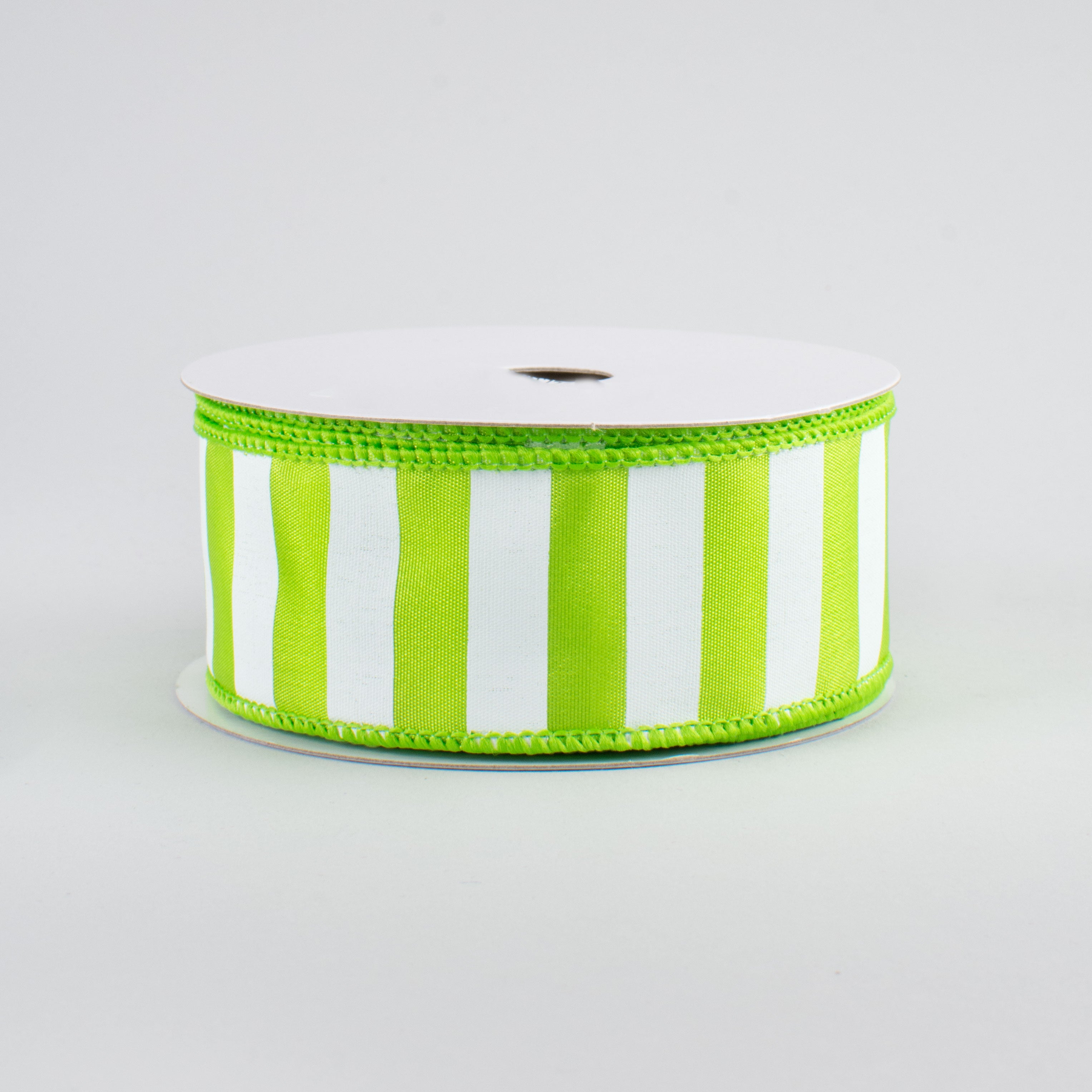 1.5" Medium Stripe Ribbon: Lime Green & White (10 Yards)