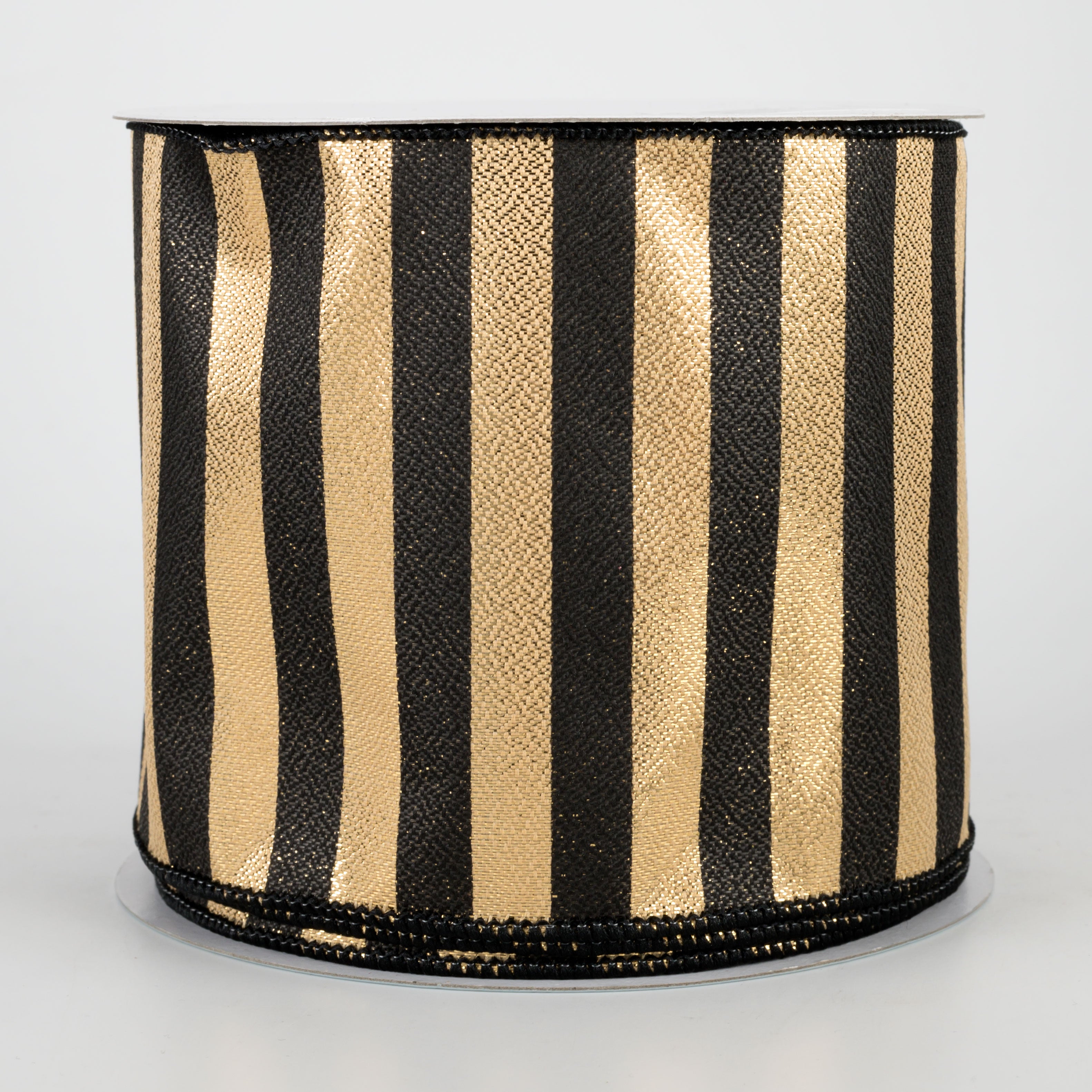4" Medium Stripe Ribbon: Metallic Gold & Black (10 Yards)