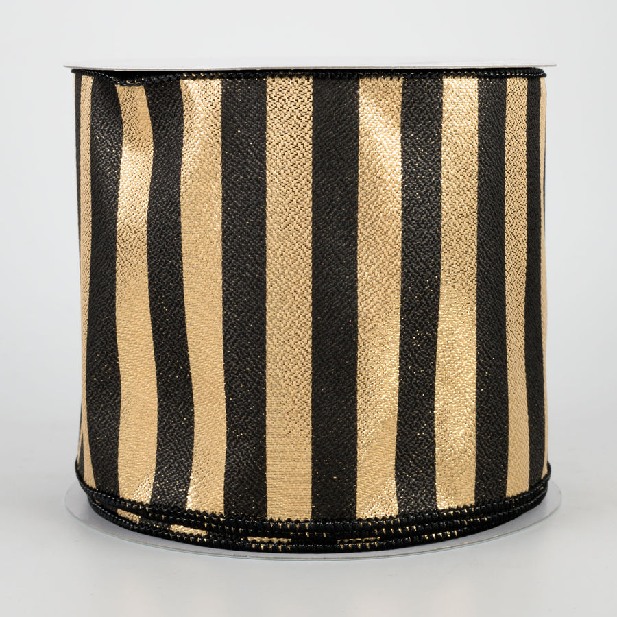 4" Medium Stripe Ribbon: Metallic Gold & Black (10 Yards)