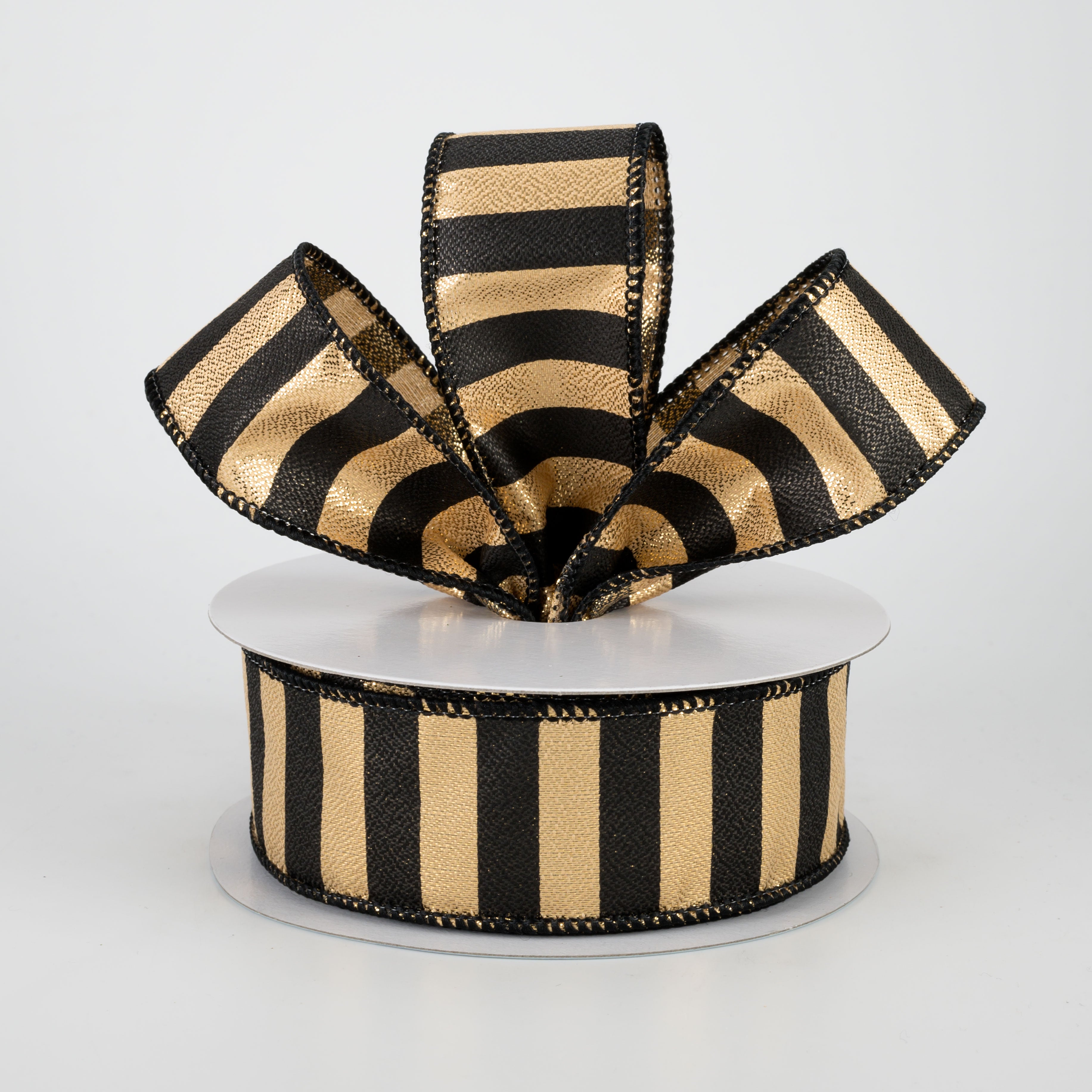 1.5" Medium Stripe Ribbon: Metallic Gold & Black (10 Yards) Lifestyle Photo