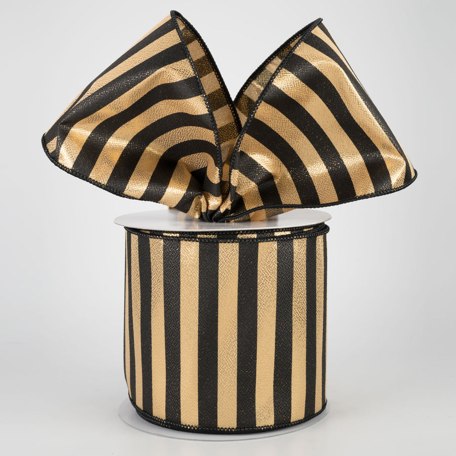 4" Medium Stripe Ribbon: Metallic Gold & Black (10 Yards) Lifestyle Photo