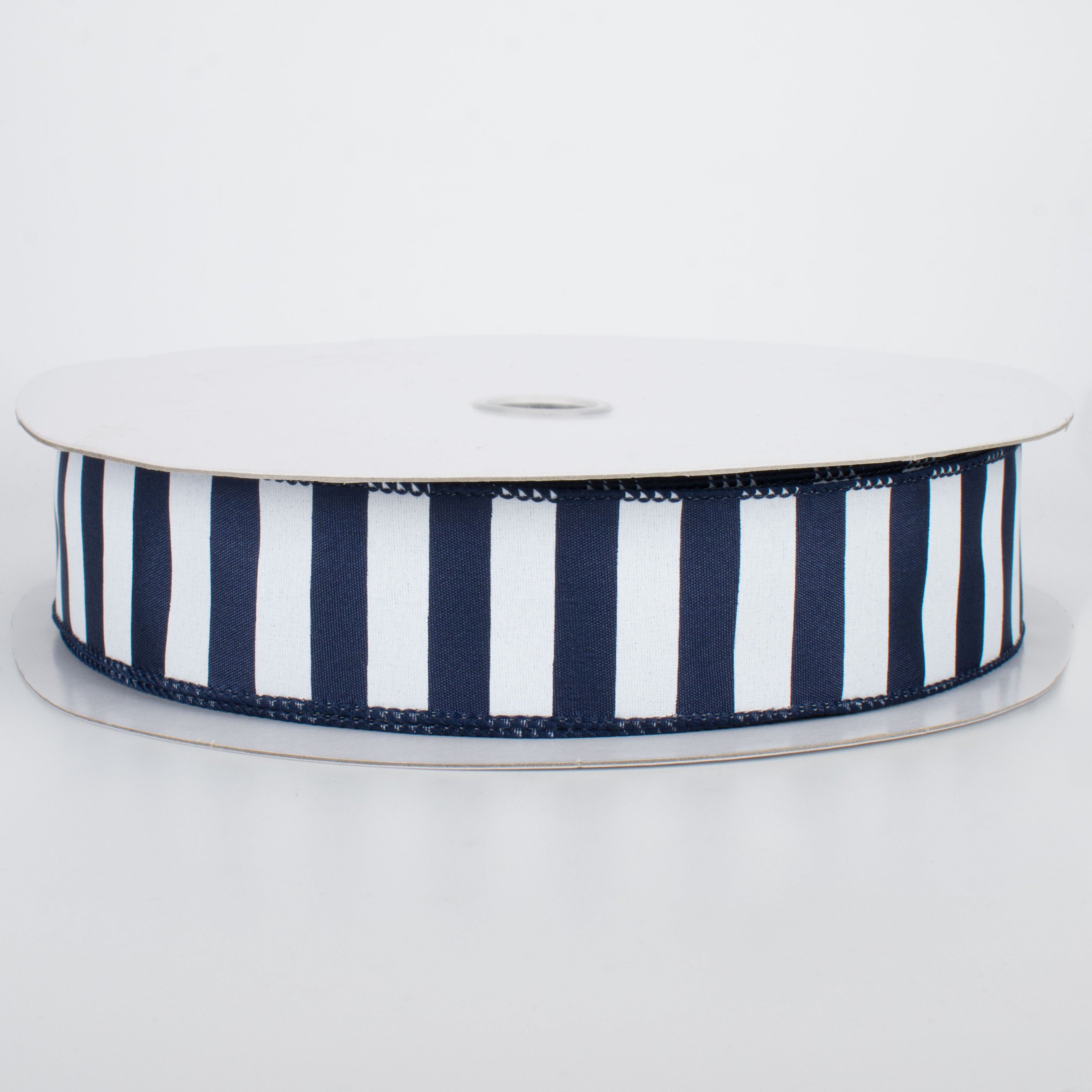 1.5" Medium Stripe Ribbon: Navy & White (50 Yards)