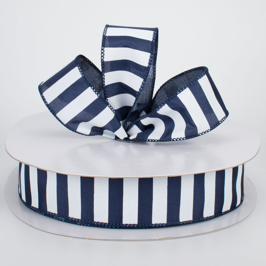 1.5" Medium Stripe Ribbon: Navy & White (50 Yards) Lifestyle Photo